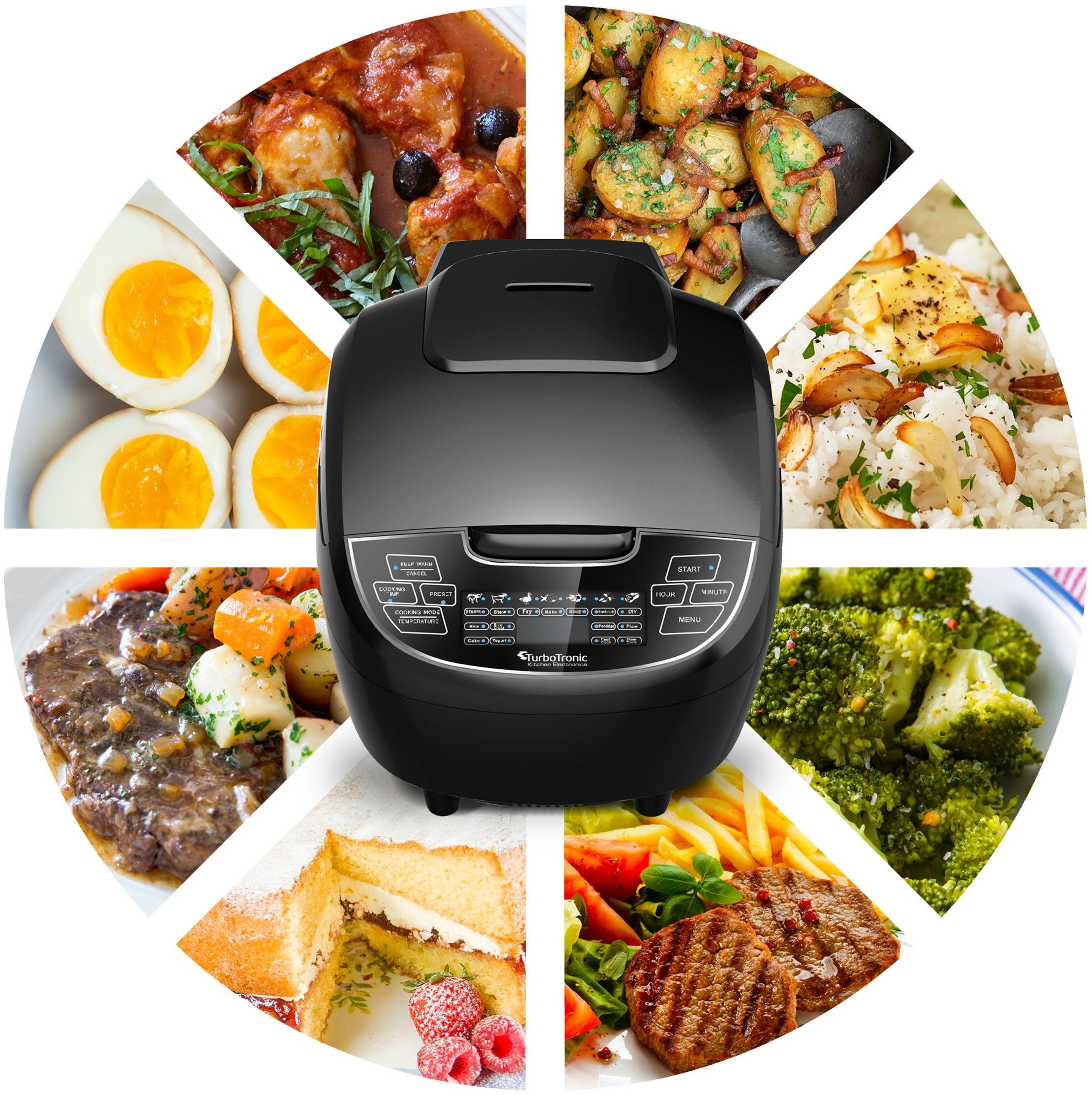TurboTronic by Z-Line Multikocher 5 Liter Dampfgarer, japanischer Reiskocher Slowcooker mit Timer, 860 W, Schwarz Digital für Milchreis Multivarka Schongarer