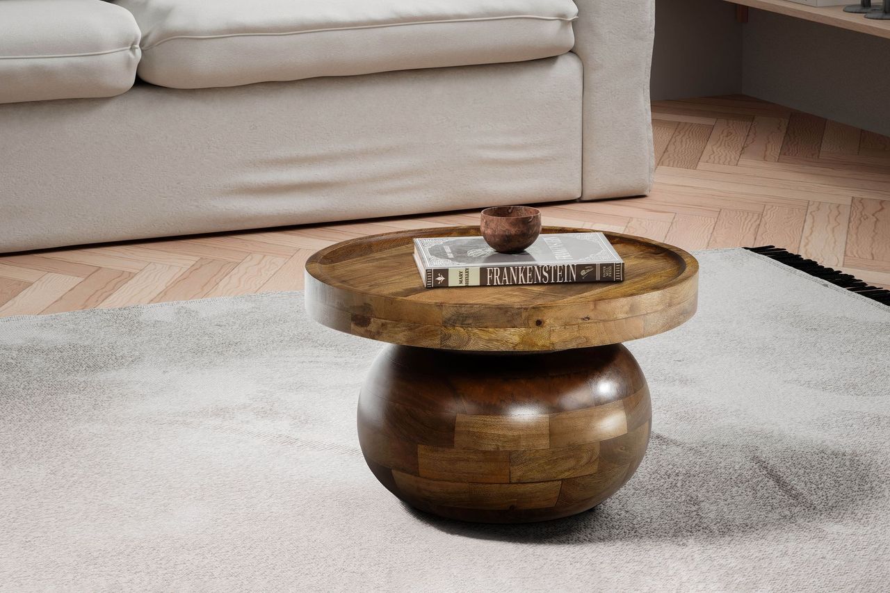 Wohnling Couchtisch Mango Massivholz 50x50x30,5 cm Walnussfarben