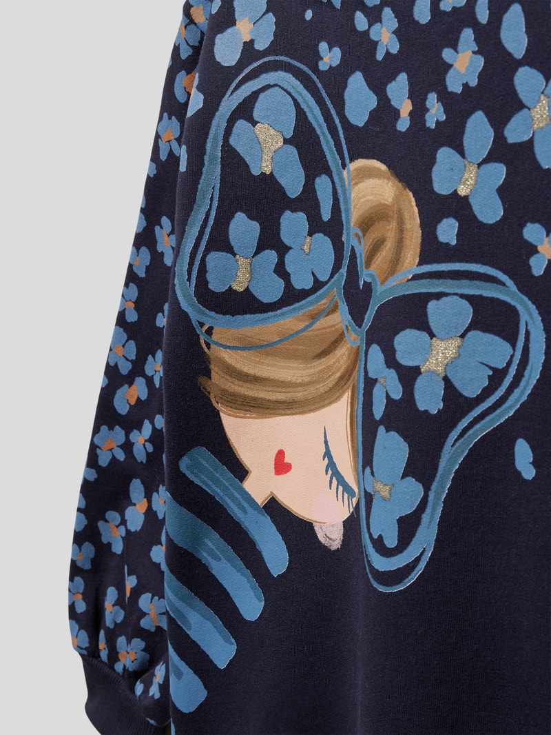 Kleid mit Motiv-Print in marineblau