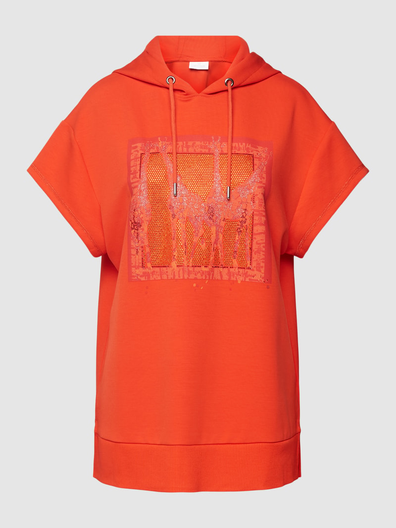 Hoodie mit Motiv-Print im kurzärmeligen Design in orange