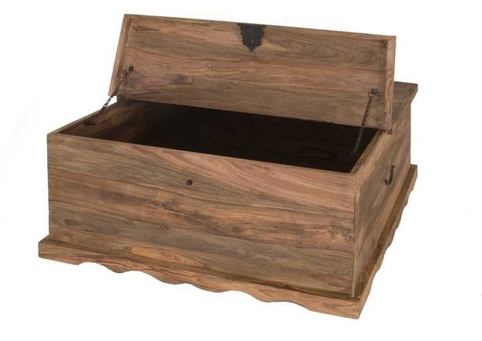 Massivmoebel24 Truhe LEEDS (Holztruhe, Holzkiste mit Deckel, Aufbewahrungstruhe für Stauraum aus Massivholz, Truhe im typischem Landhausstil mit einem großen Fach, in grau geölt 88x88x50 Sheesham montiert), Mexico-Stil;Landhaus-Stil;authentische Holz