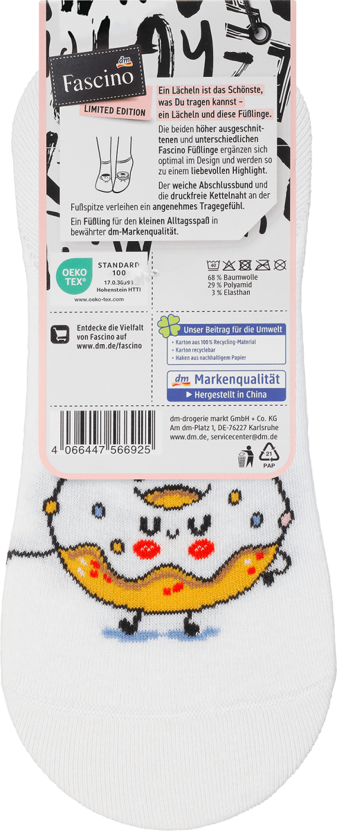 Füßlinge mit Donut-Motiv weiß, Gr. 39-42, 1 St