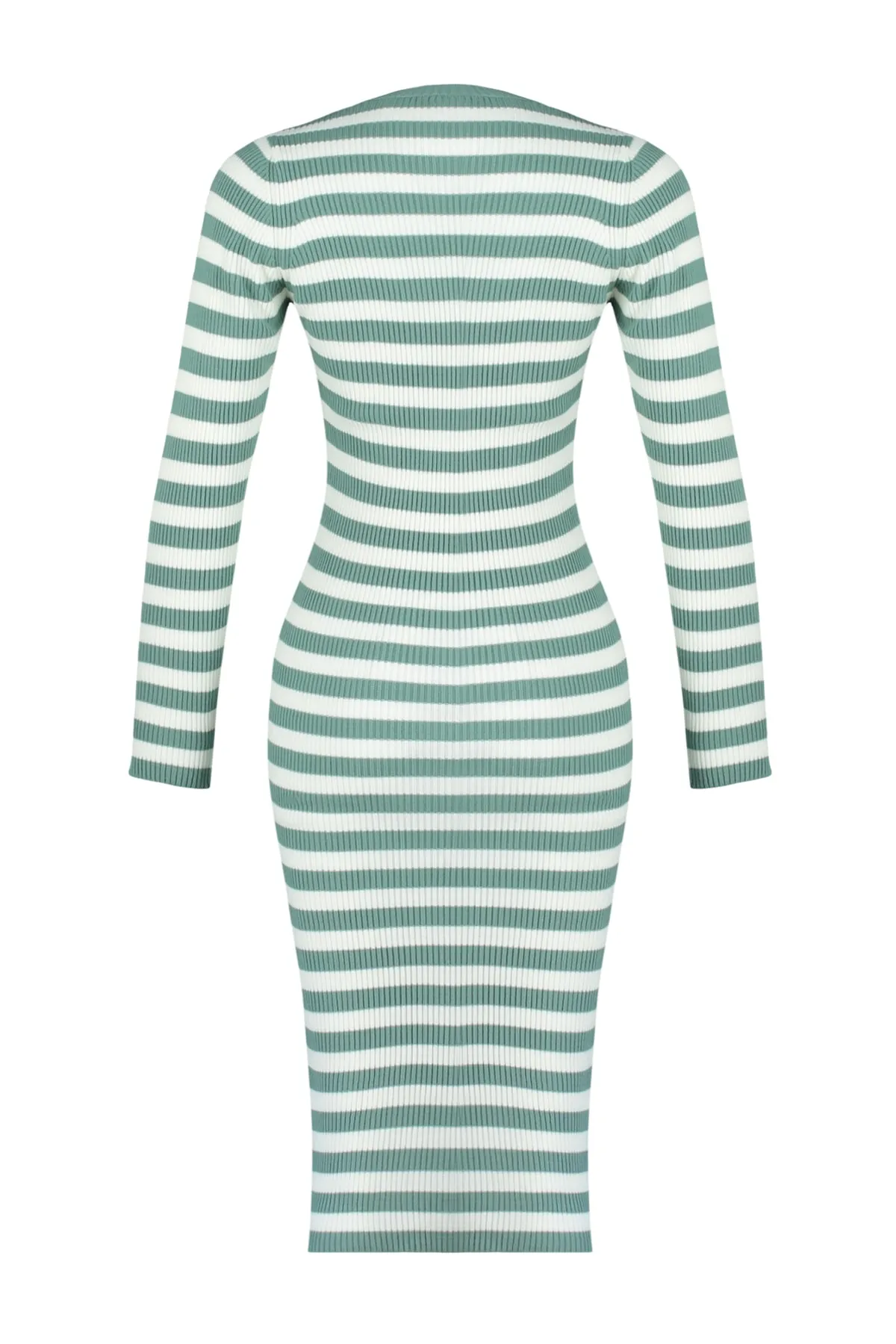 Trendyol Collection  Mintgrünes Midi-Strickkleid mit Streifenmuster TWOAW23EL00018