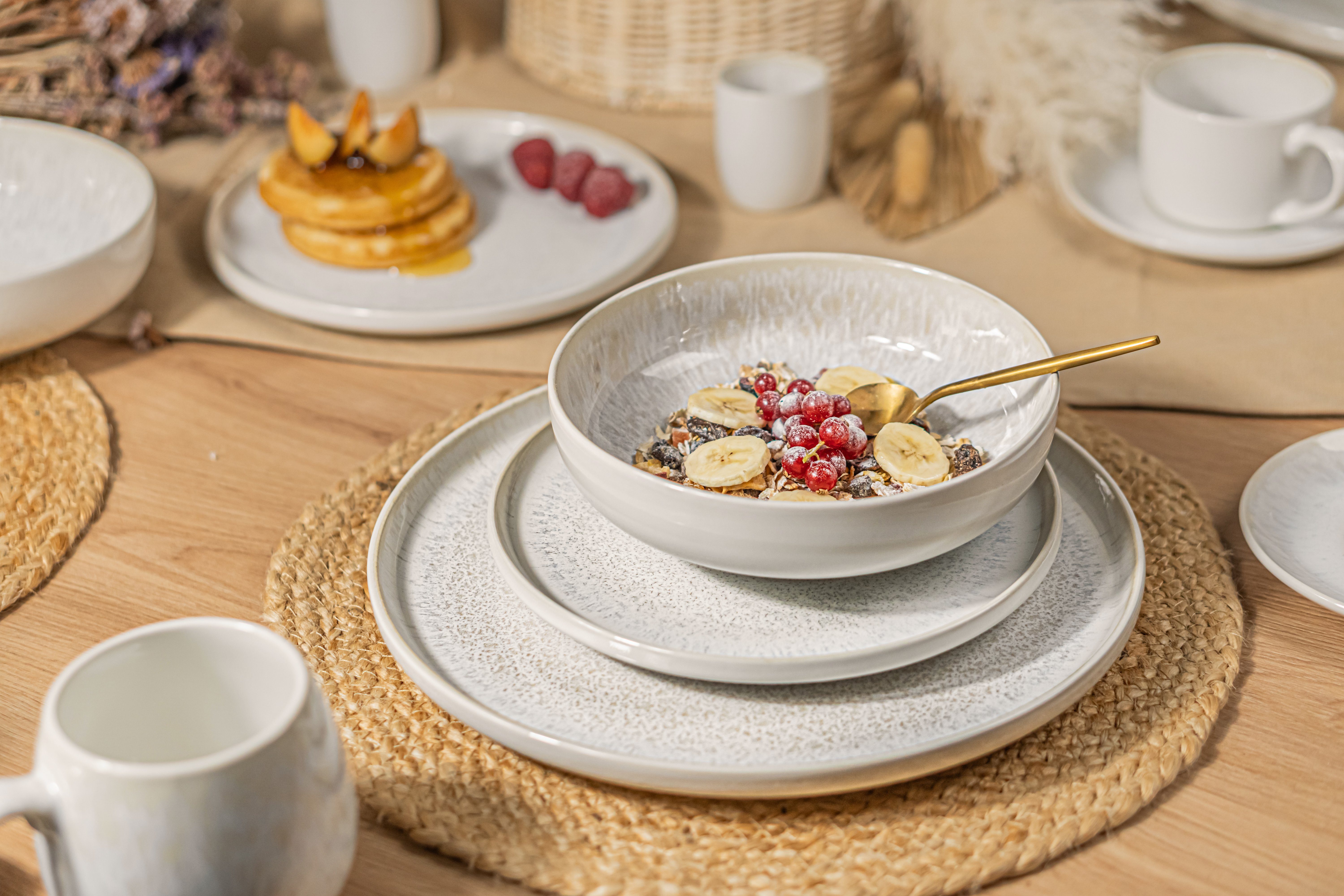 SÄNGER Becher Korfu Kaffeebecher Set (4-teilig), Steingut, Creme Farben mit Sandiger Maserung, 460 ml, Handmade