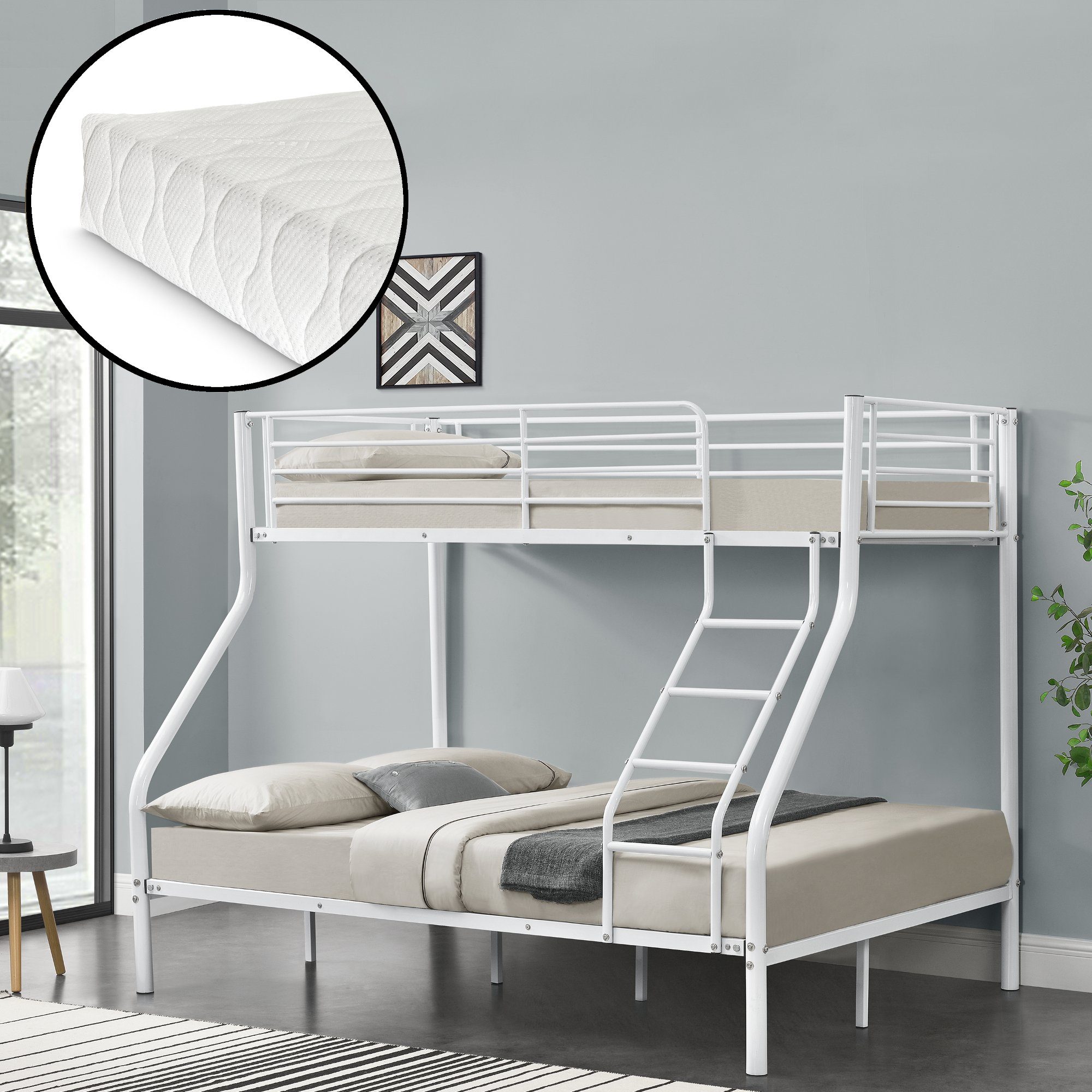 neu.haus Etagenbett (Set), Etagenbett Sortland, 2 Kaltschaummatratzen 140/90x200cm