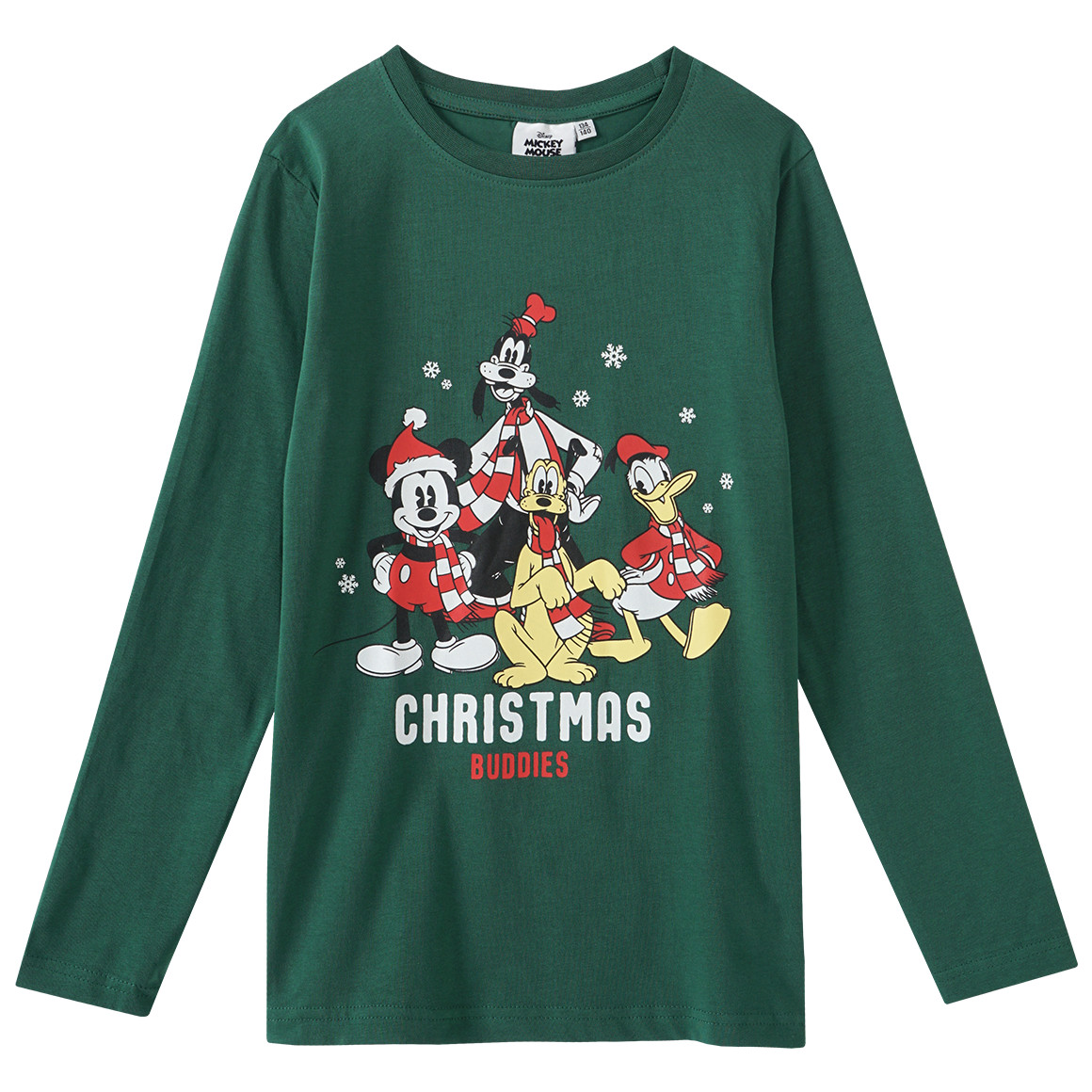 Micky Maus Weihnachtslangarmshirt mit Print dunkelgrün