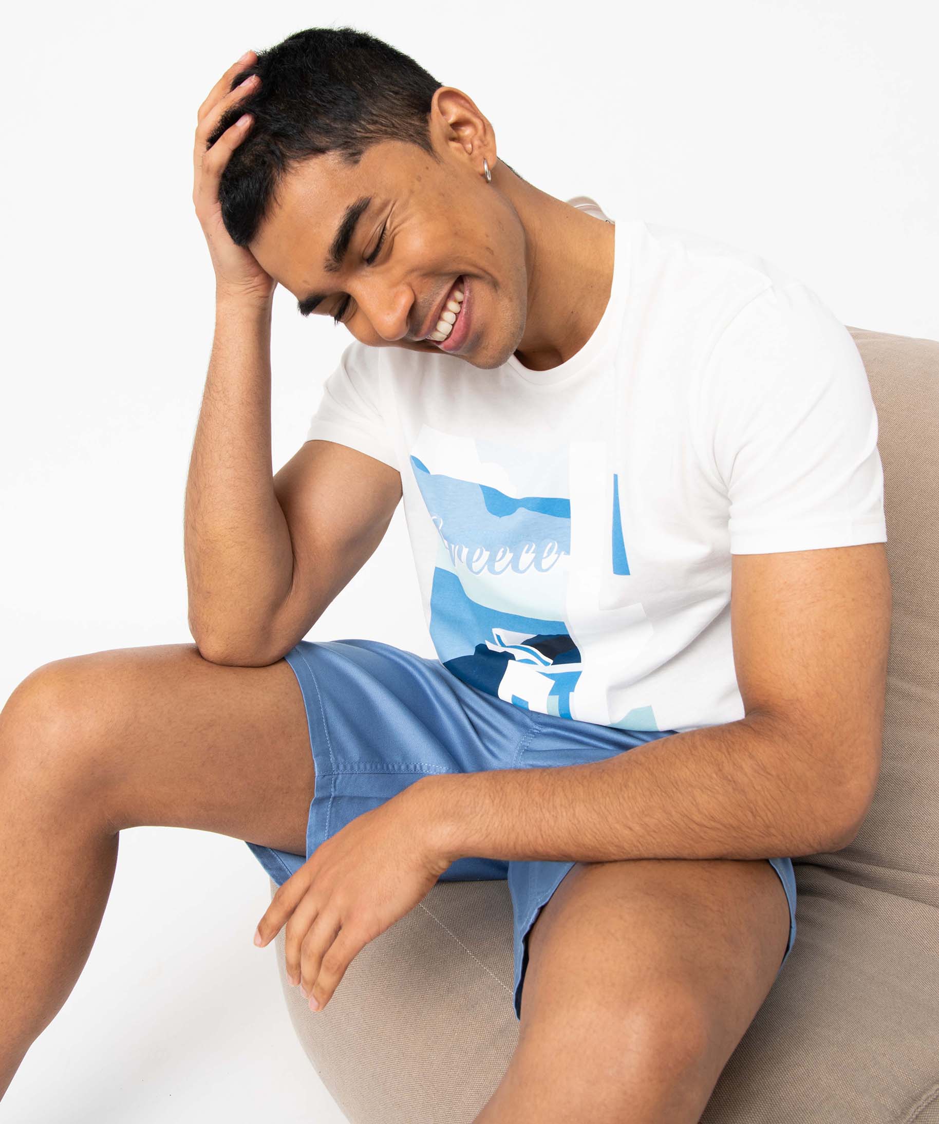 Tee-shirt homme à manches courtes à motif estival blanc | GEMO