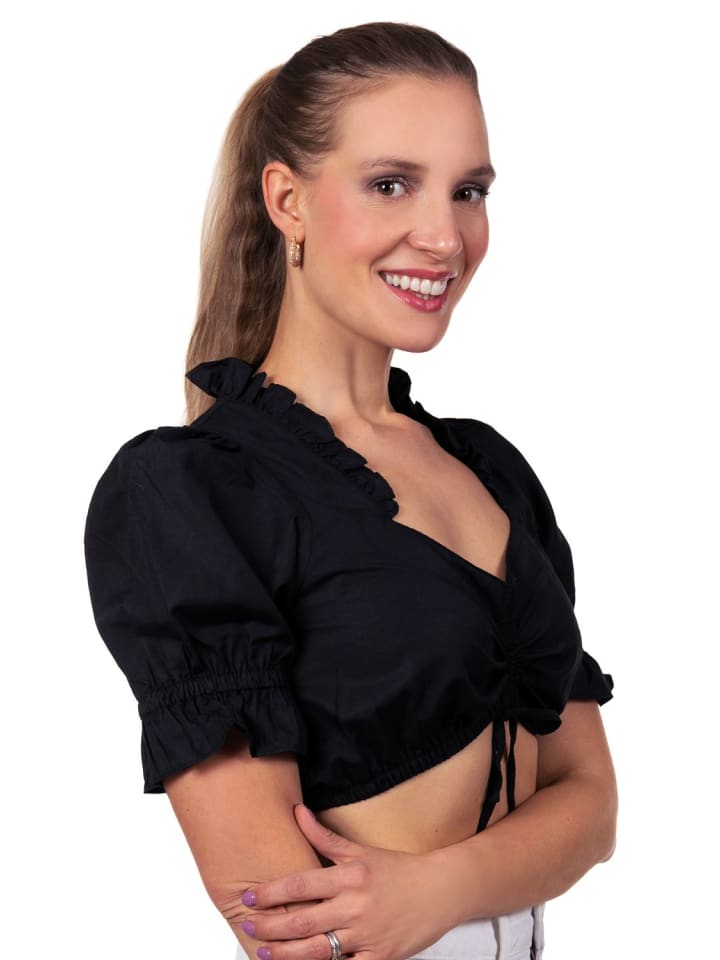 Edelnice Dirndlbluse schwarz mit Schnürung in schwarz günstig kaufen