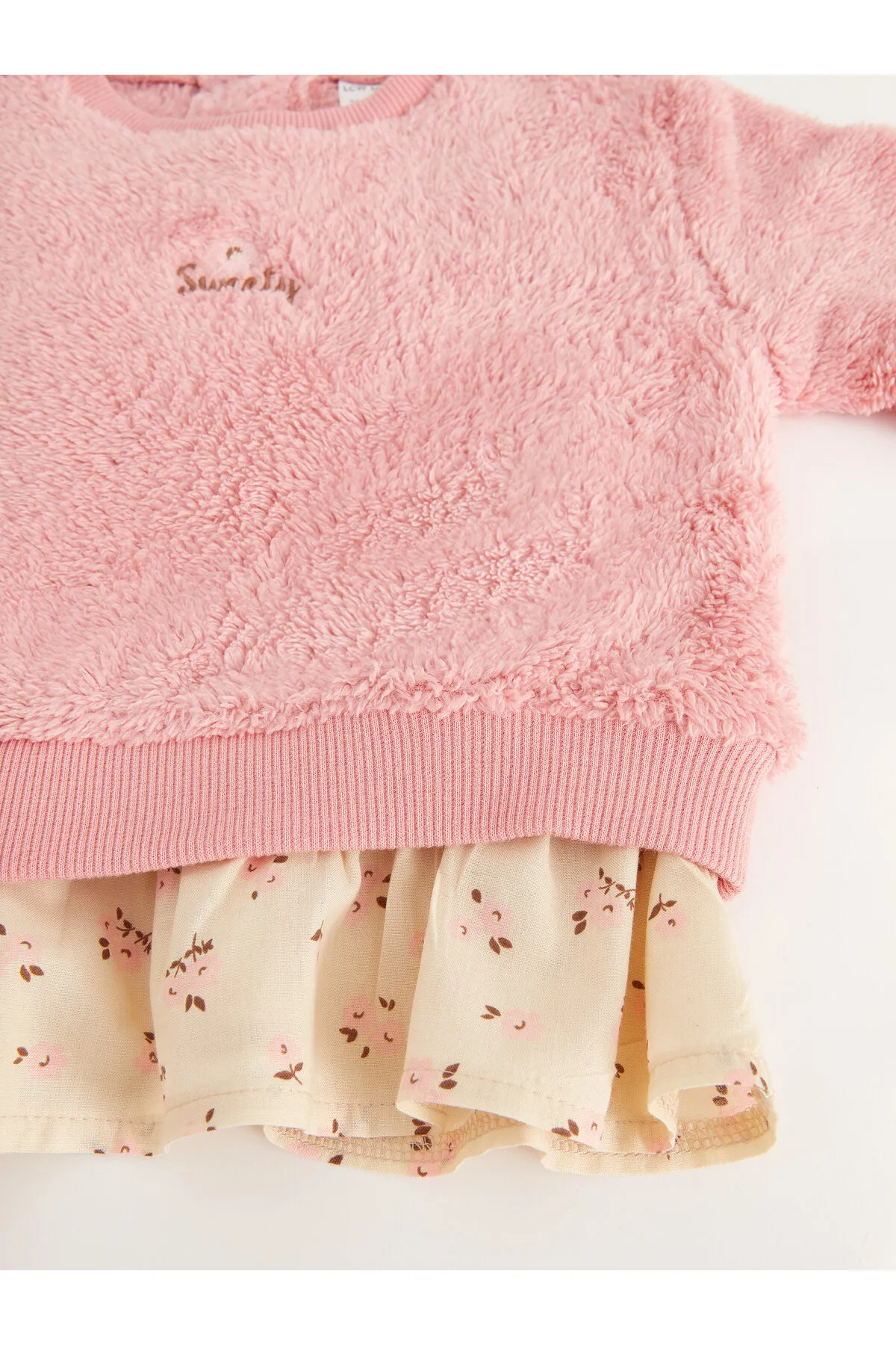 LC Waikiki  2-teiliges Set aus Plüsch-Baby-Sweatshirt und Strumpfhosen-Hose mit Rundhalsausschnitt
