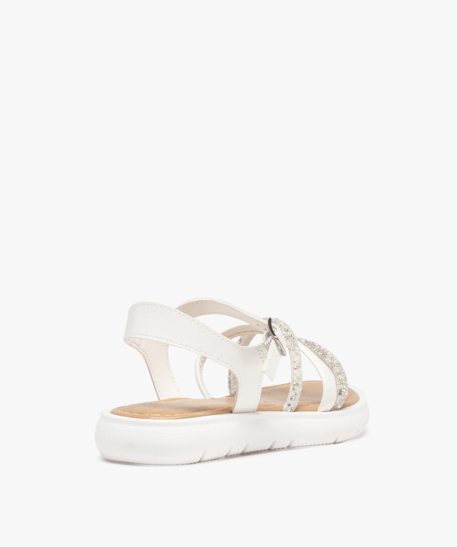 Sandales fille unies à brides strass blanc | GEMO