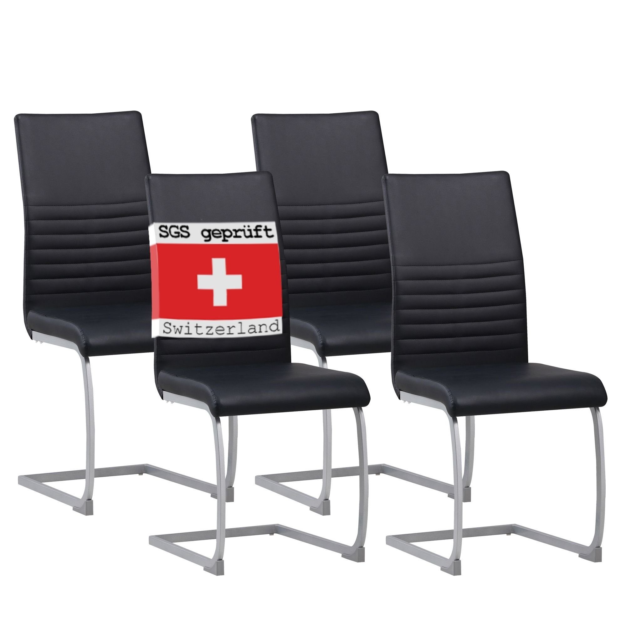 Albatros International Freischwinger Albatros Esszimmerestuhl Küchenstuhl MURANO, Kunstleder Bezug (4er Set, Schwarz), Esszimmerstuhl Schwingstuhl mit modernem Design, dicke Polsterung