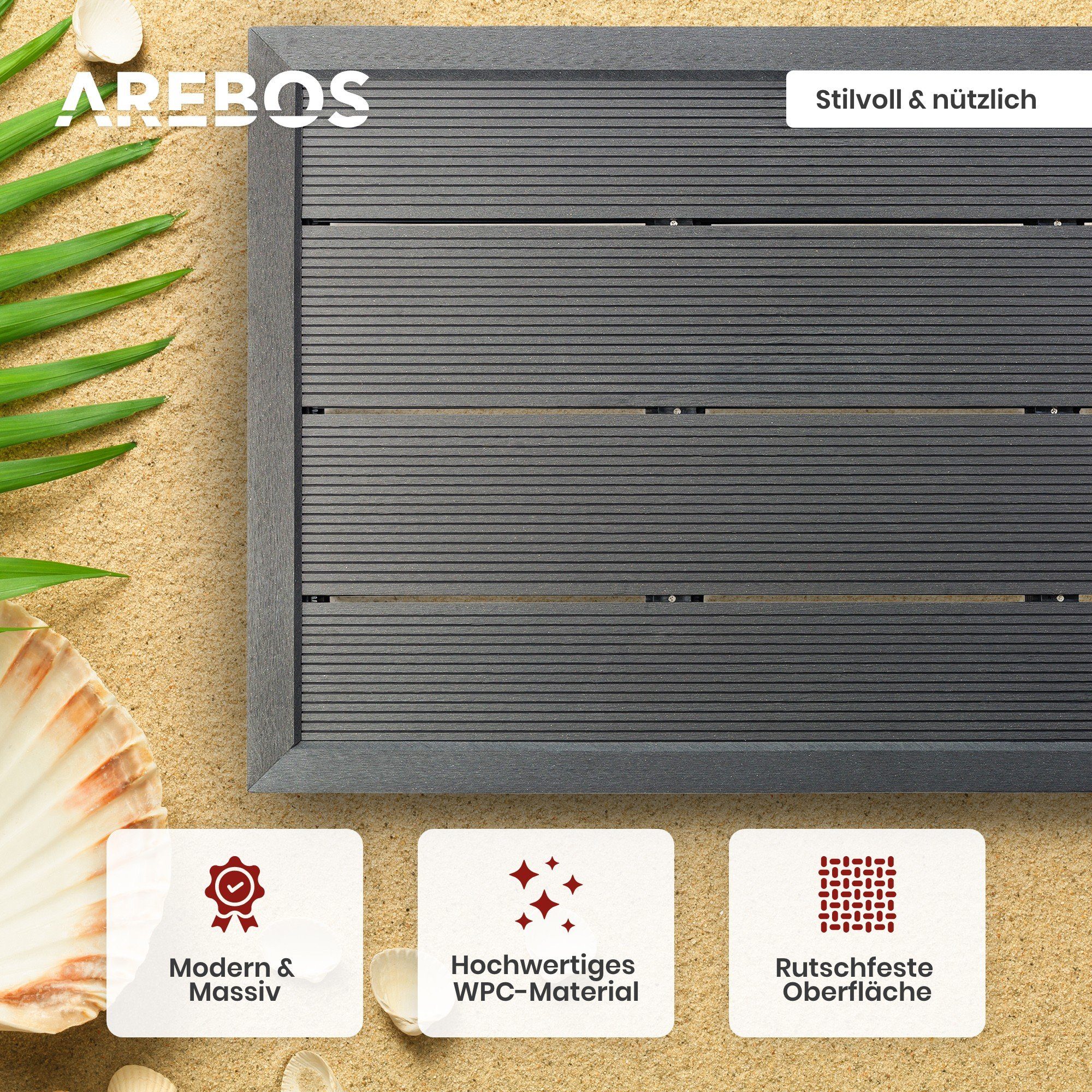 Arebos Gartendusche Bodenelement für Solardusche Pool, 101 x 63 x 5,5 cm