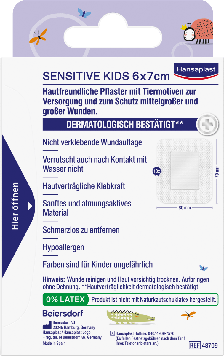 Wundverband Sensitive Kids (6 x 7cm), 10 St