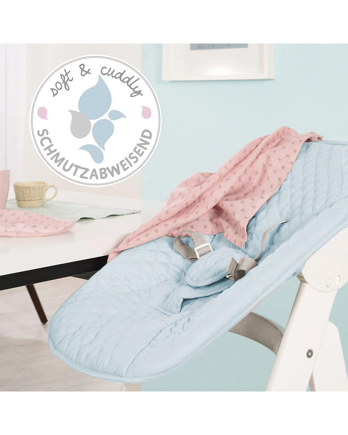 Treppenhochstuhl 'Born Up', Set 2in1, 'roba Style hellblau', mit Liegefunktion, ab Geburt