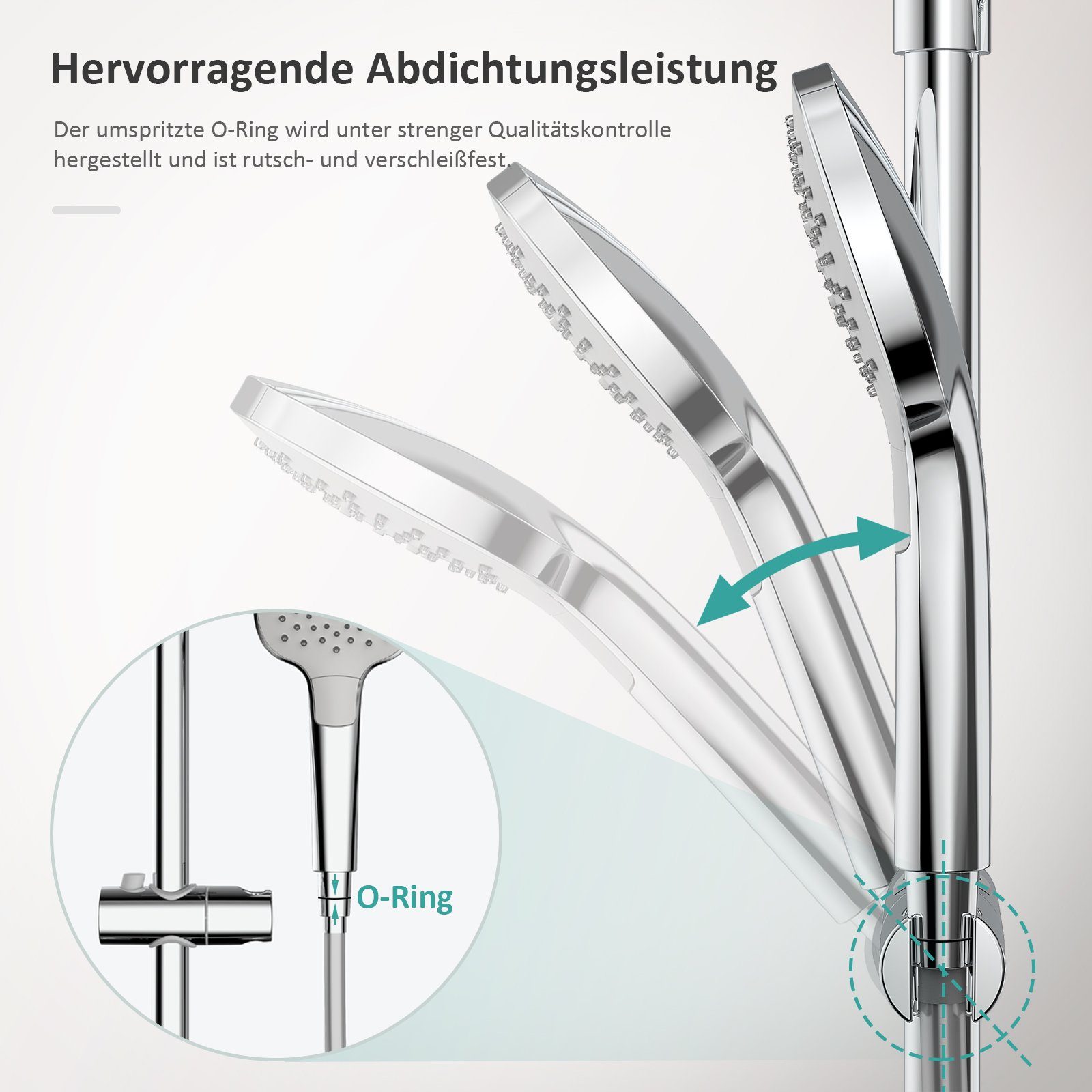 EMKE Duschsystem Duschset mit Theramostat Regendusche Handbrause, 3 Strahlart(en), 38℃ Thermostat Duschsäuleset, Quadratisch, Chrom