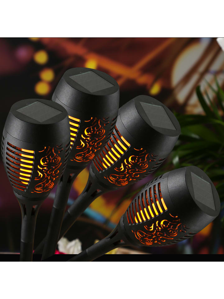 MARELIDA 4er Set LED Solar Gartenfackel mit Flammeneffekt H: 40cm in schwarz günstig kaufen onesize