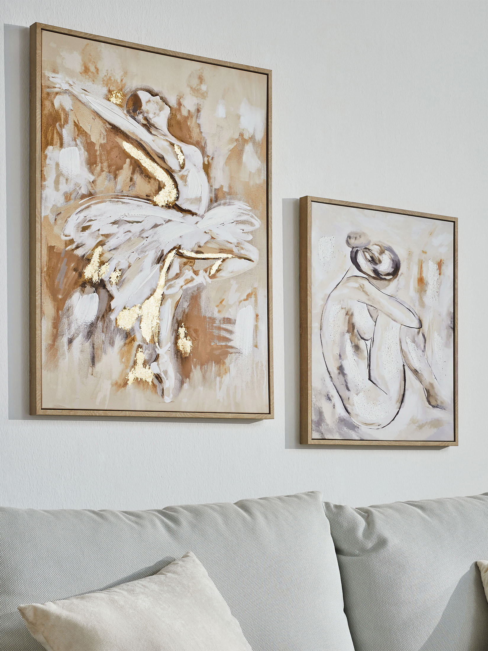 Oana Leinwand-Druck-handbemalt, Beige