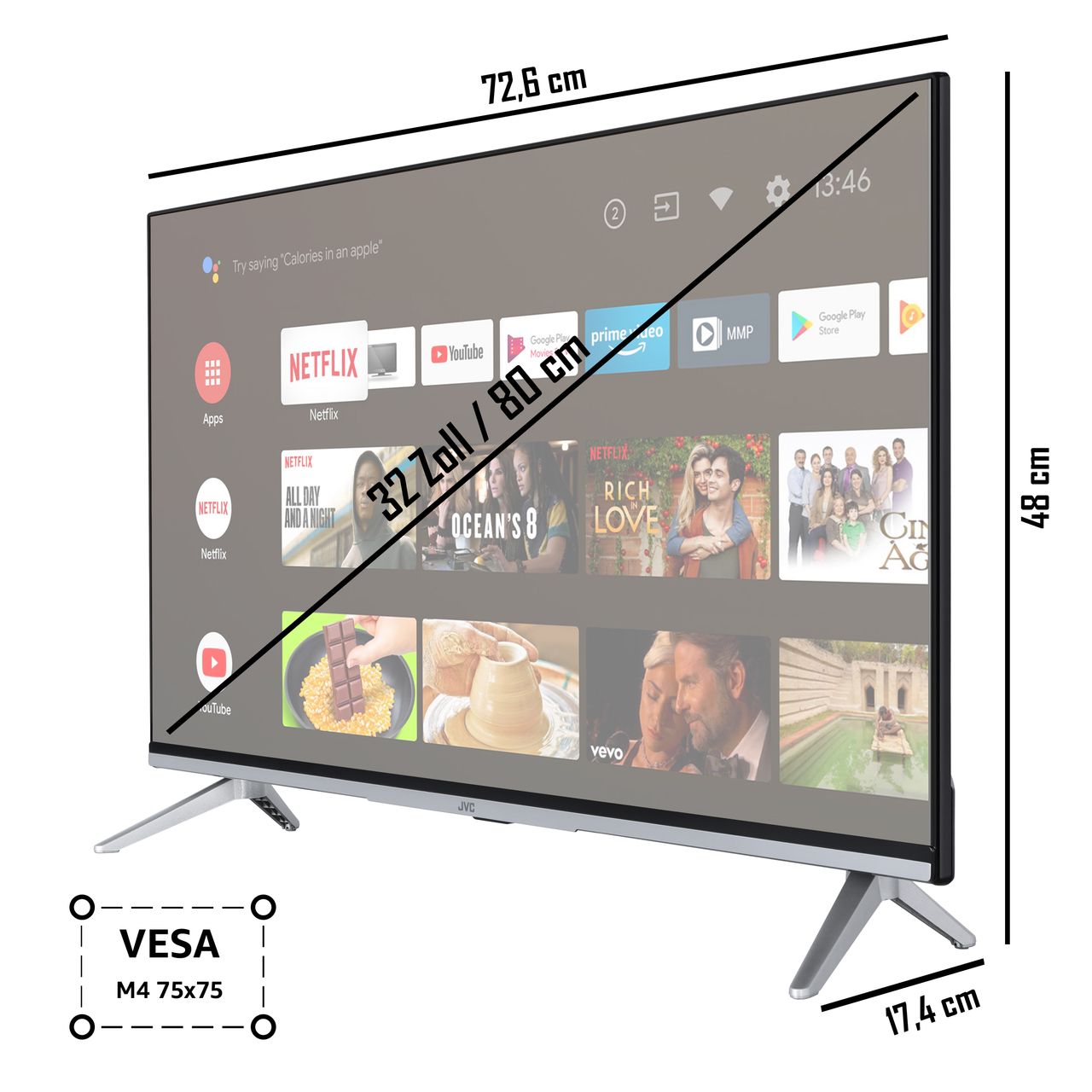 JVC JVC LT-32VAF5355 32 Zoll Fernseher/Android TV (Full HD, HDR, Triple-Tuner, Smart TV, Bluetooth)