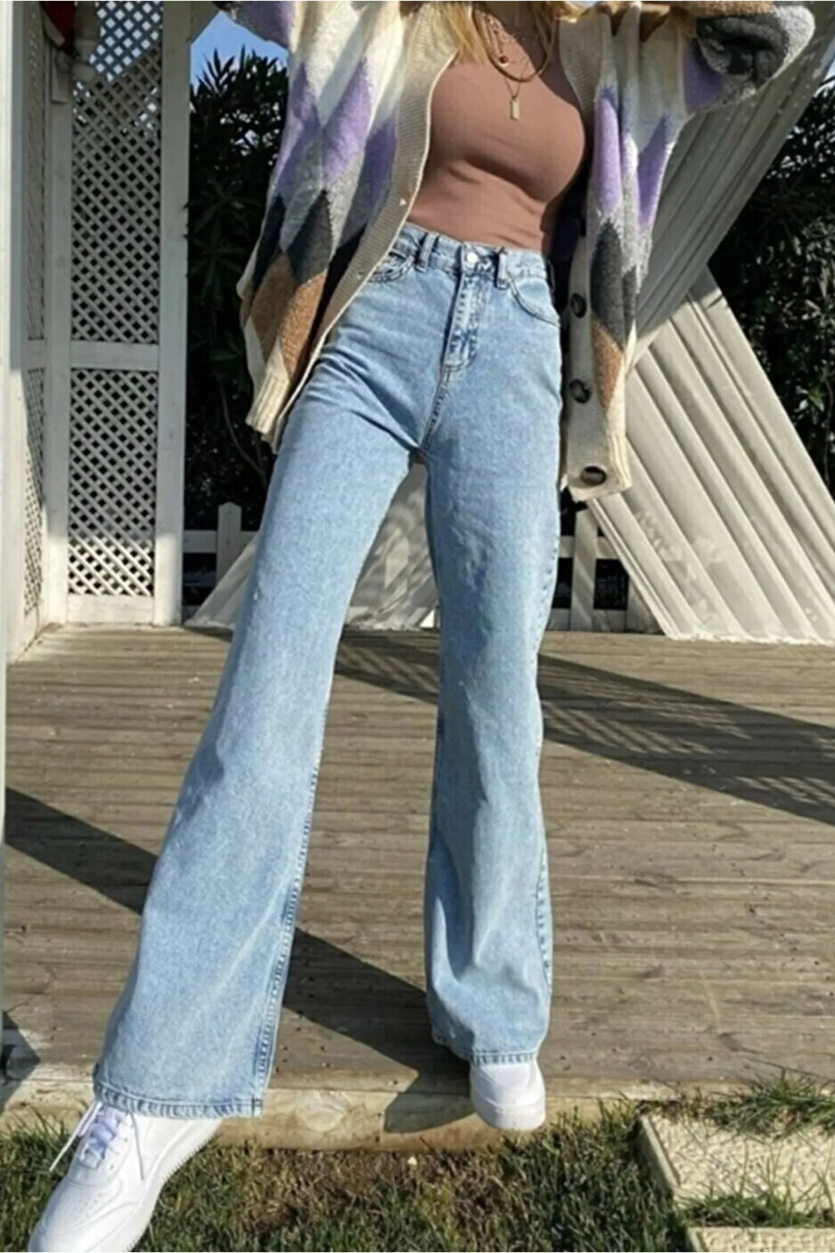 LİMABEL  Elaa End Game Blue Ice Damen-Palazzohose aus Lycra im 90er-Stil mit superhohem, lockerem Bein und weitem Denim