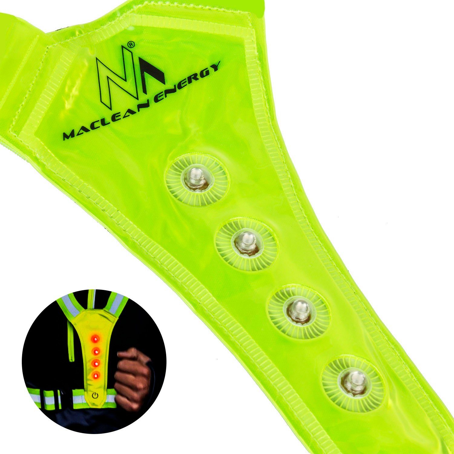 Maclean Warnweste MCE425 LED-Beleuchtung, Vorderseite & Rückseite, 3 Lichtmodi, IPX2, Universal, Unisex