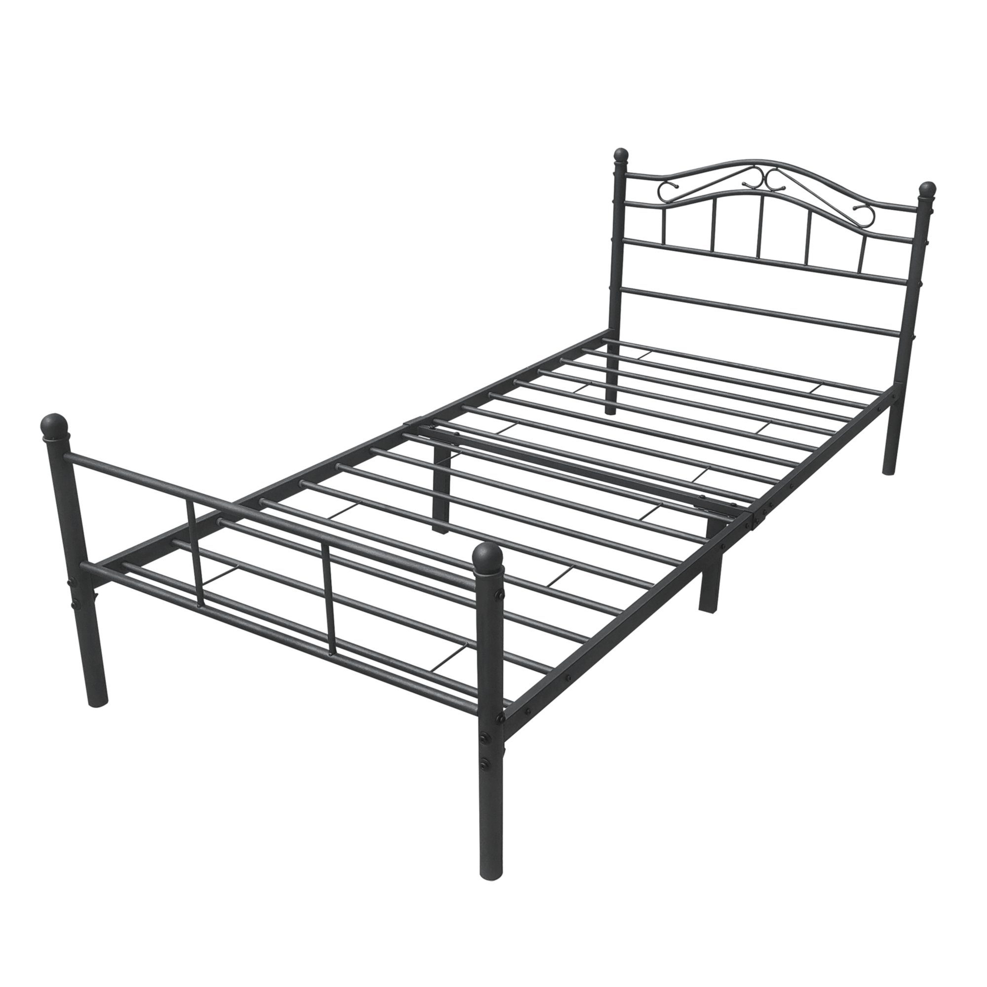 en.casa Metallbett, Damur - schwarz - 90x200cm - mit geschwungenem Kopfteil