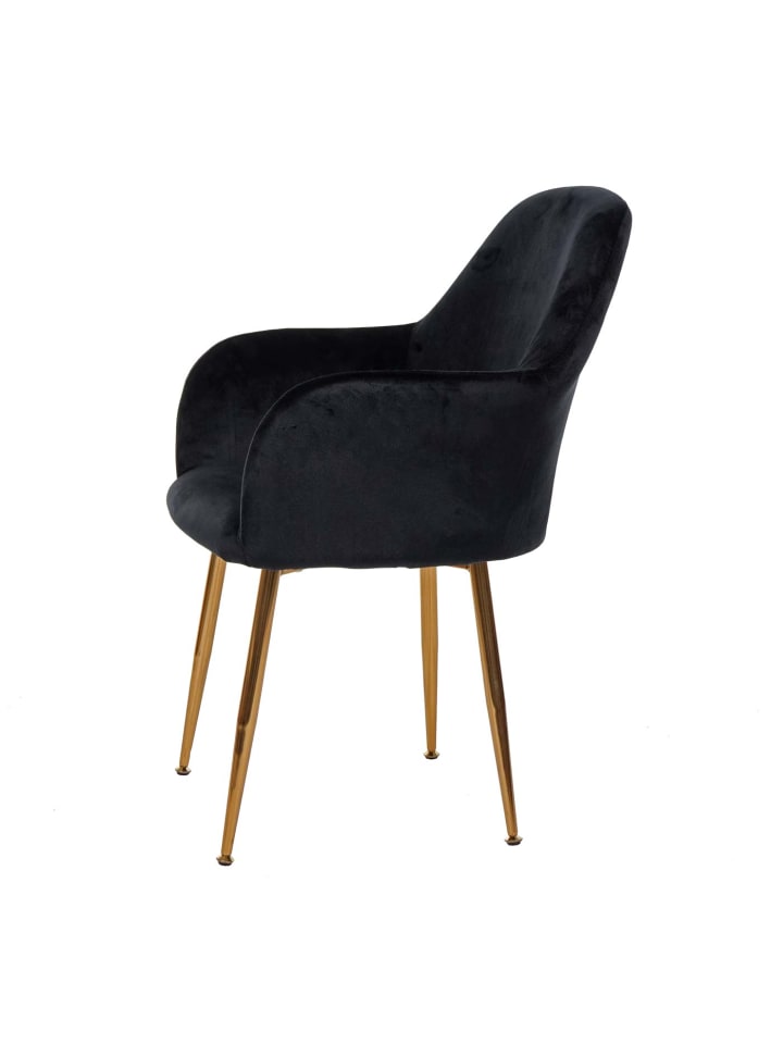 MCW 2er-Set Retro Esszimmerstuhl F18, Samt schwarz, goldene Beine günstig kaufen onesize