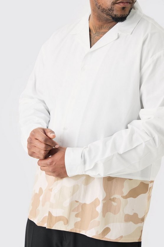 Plus langärmliges Hemd mit Camouflage-Print