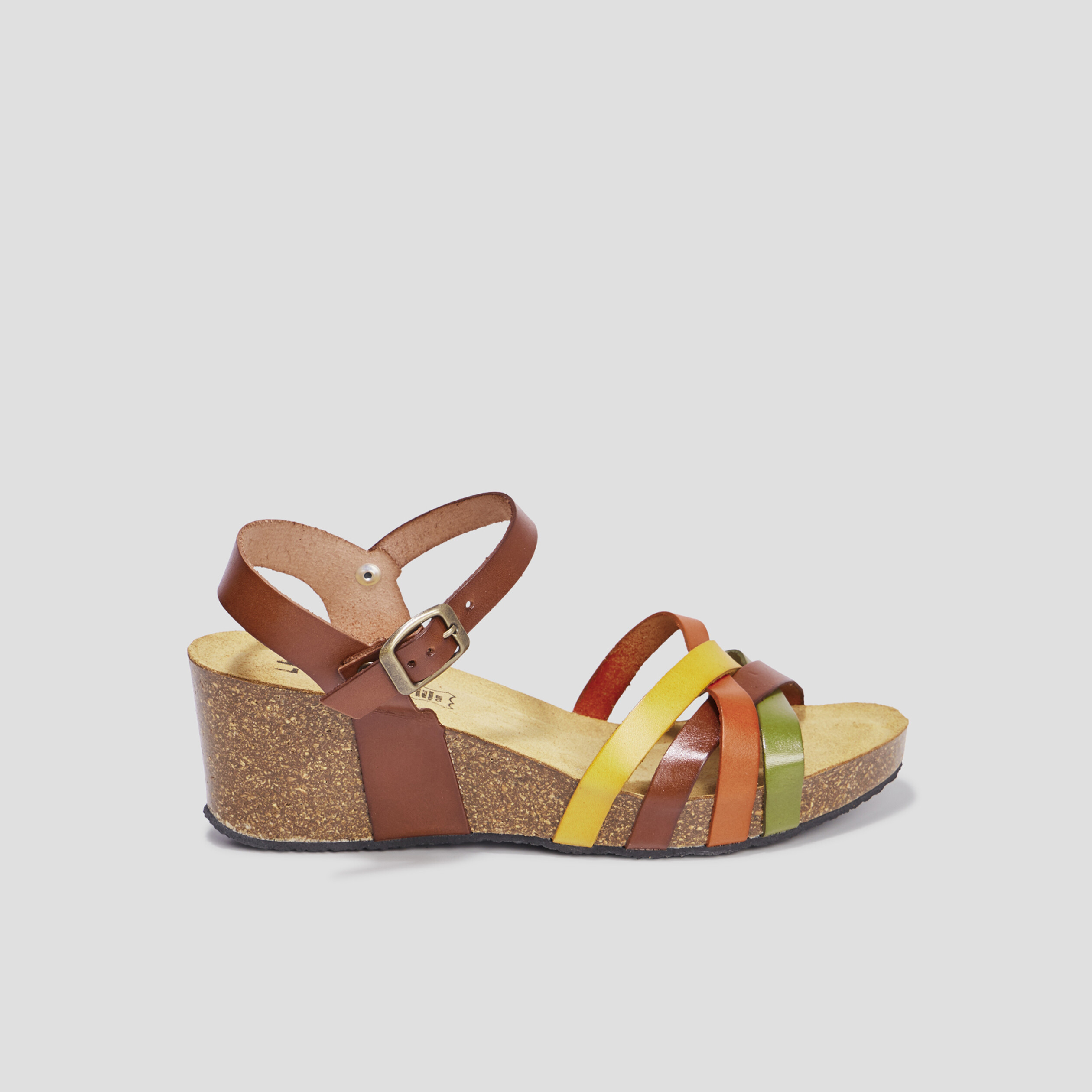 Sandales compensées en cuir multicolore femme | La Halle