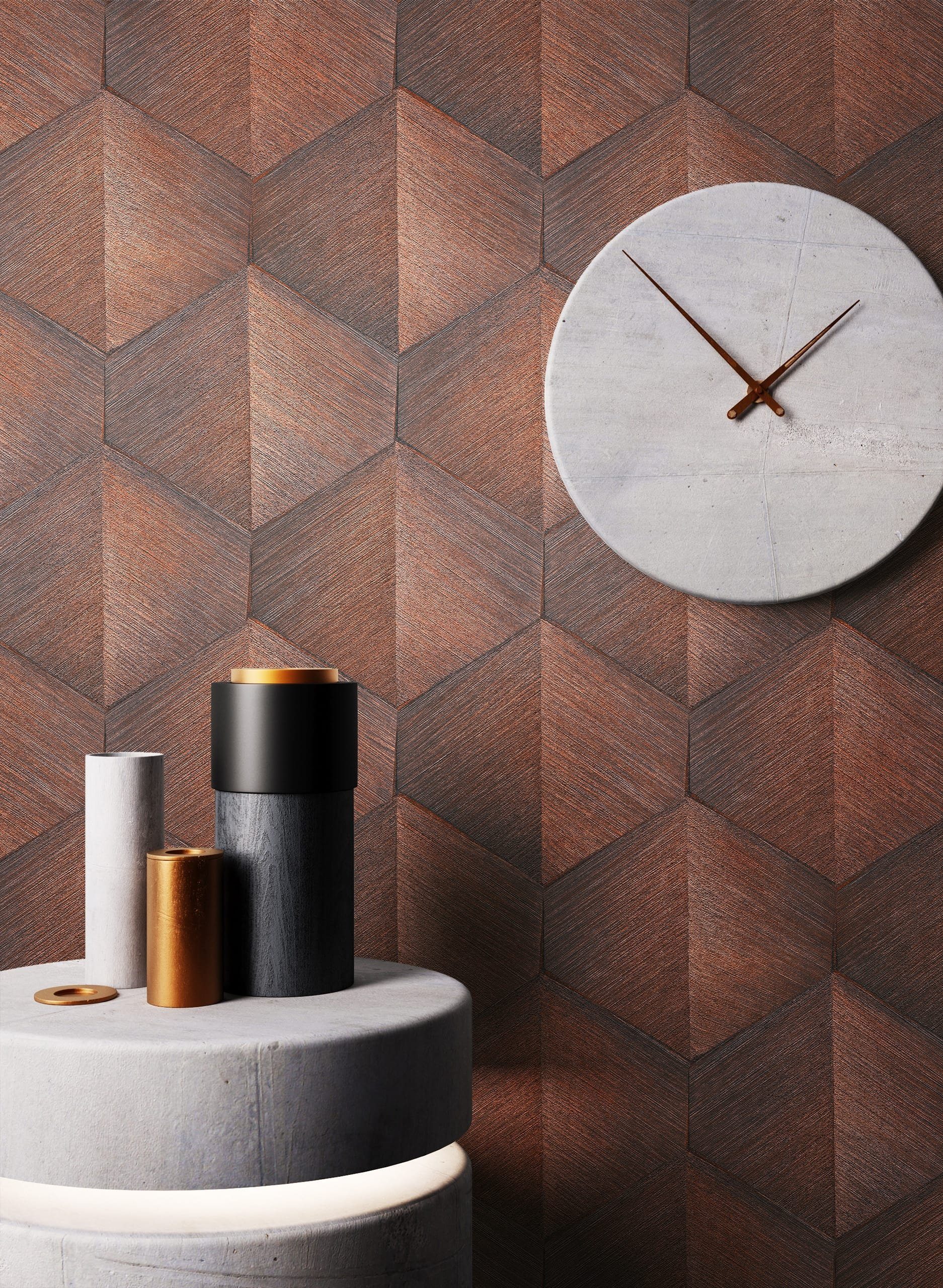 Newroom Vliestapete, Braun Tapete Modern 3D-Optik - Mustertapete Streifentapete Kupfer Schwarz Grafisch Geometrisch Raute Linien für Wohnzimmer Schlafzimmer Küche