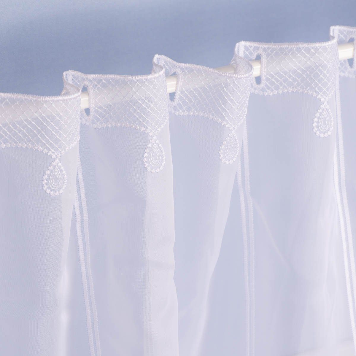 Meterware Scheibengardine Meterware Voile Stickerei Ornamente nähfrei weiß 45cm, SCHÖNER LEBEN., leicht perforiert, Polyester, bestickt
