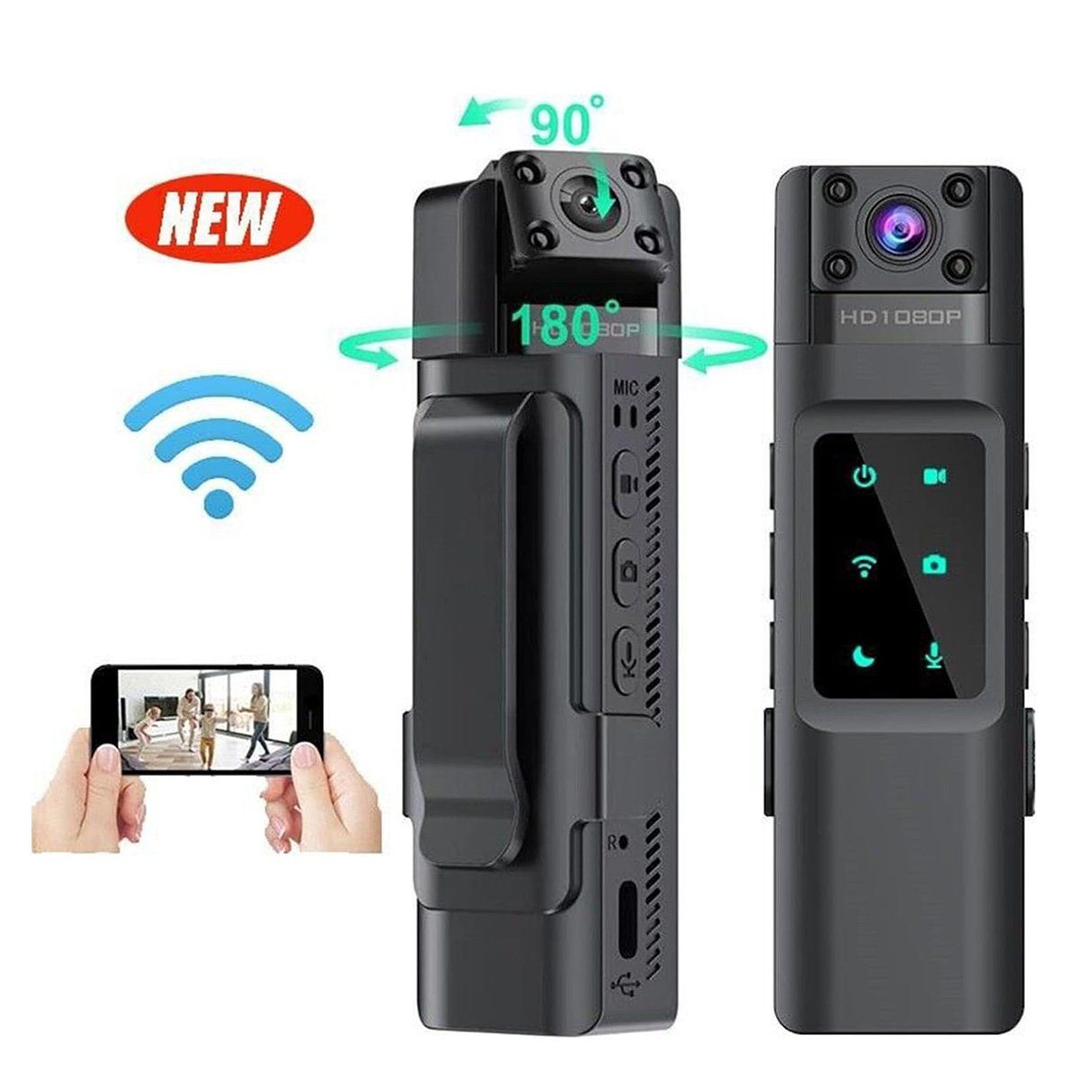 Yoyaxi Tragbarer digitaler Videorekorder mit WiFi-Unterstützung Dashcam (Infrarot-Nachtsicht und Weitwinkel für Polizei und Sicherheit)