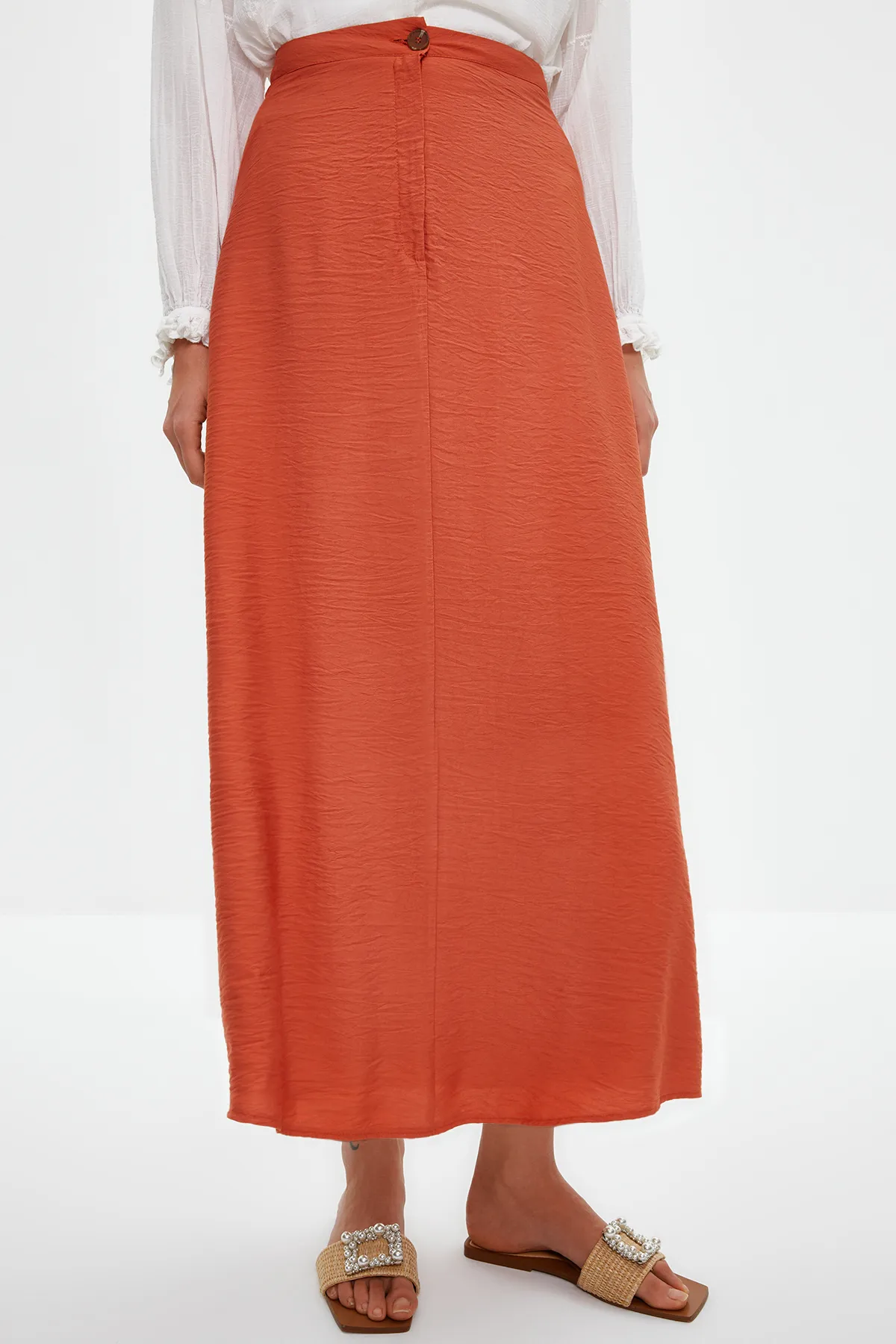Trendyol Modest  Zimtfarbener, gewebter Leinen-Look-Rock mit normaler Taille TCTSS21ET0539