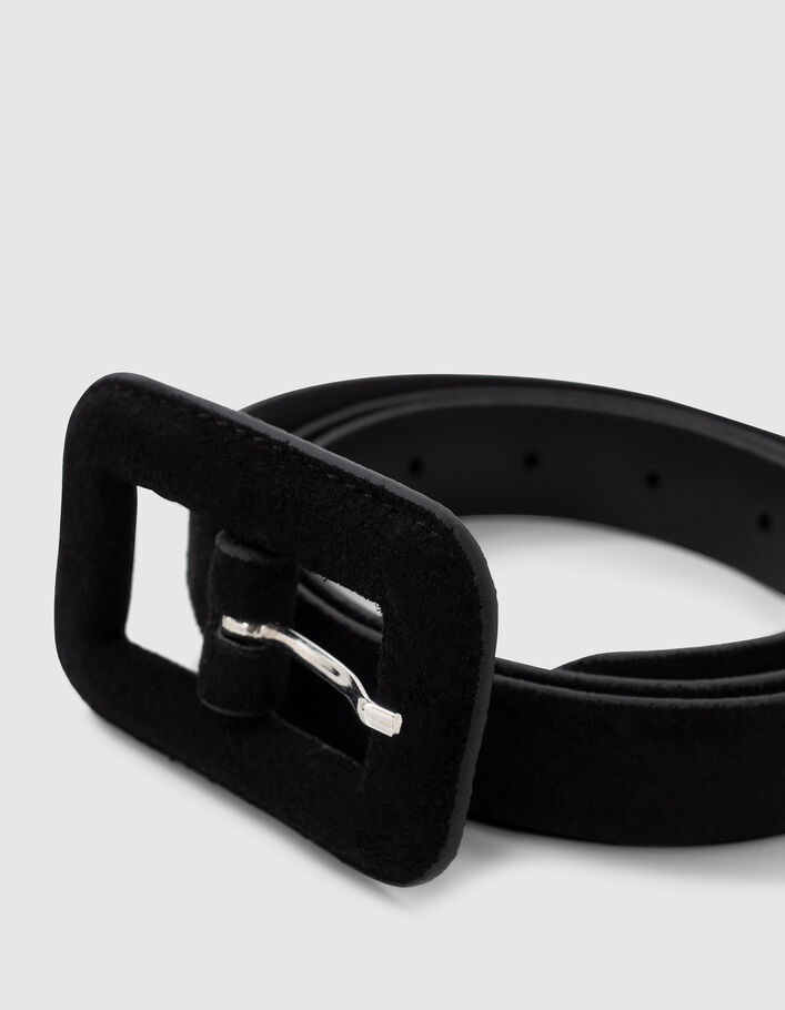 Ceinture noire cuir velours boucle large Femme