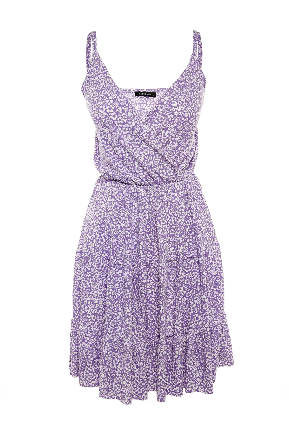 Trendyol Collection  Lila gemustertes, zweireihiges Mini-Strickkleid mit flexiblem Ausschnitt TWOSS21EL1554