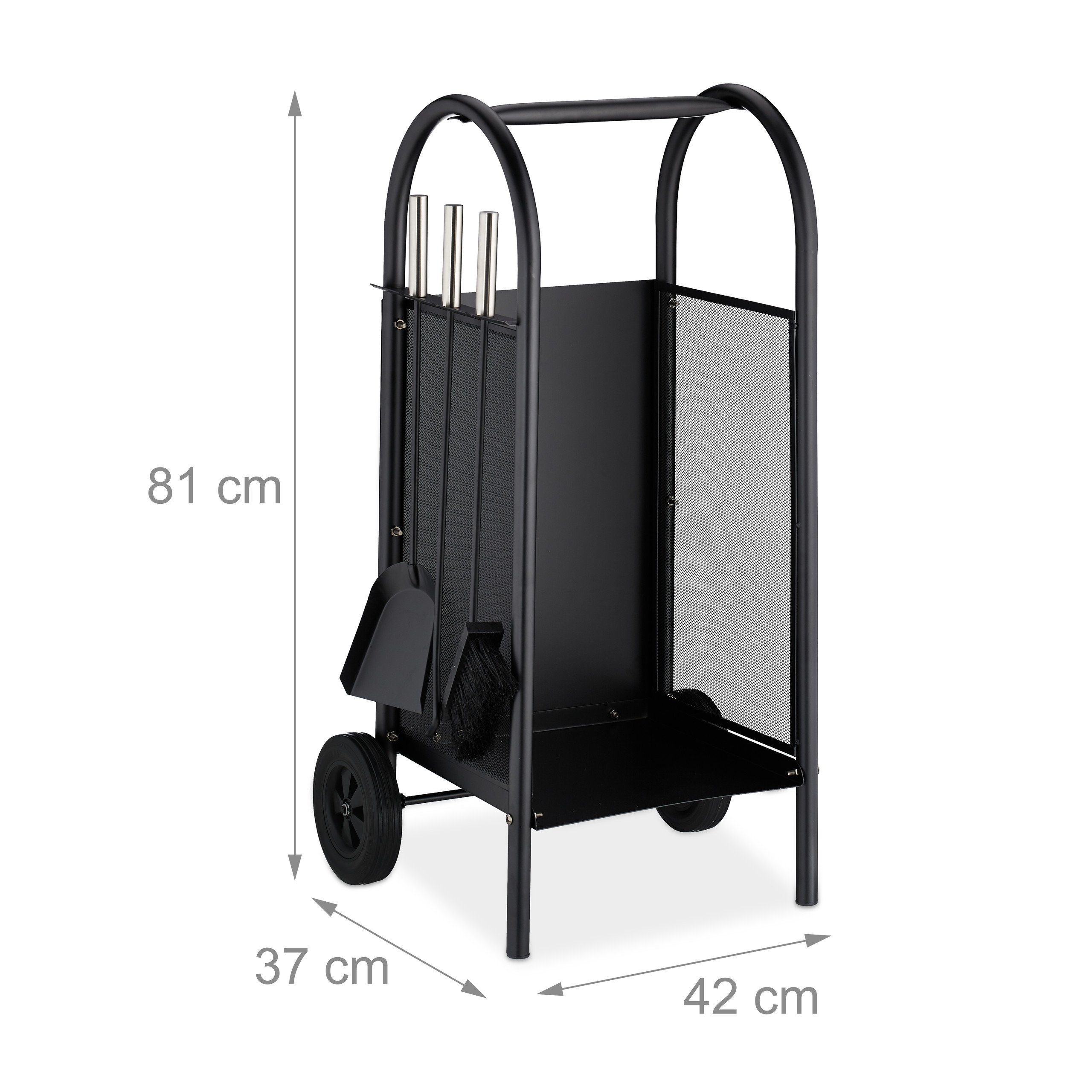 relaxdays Kaminholzregal Kaminholzwagen mit Besteck, BxTxH:42x37x81 cm