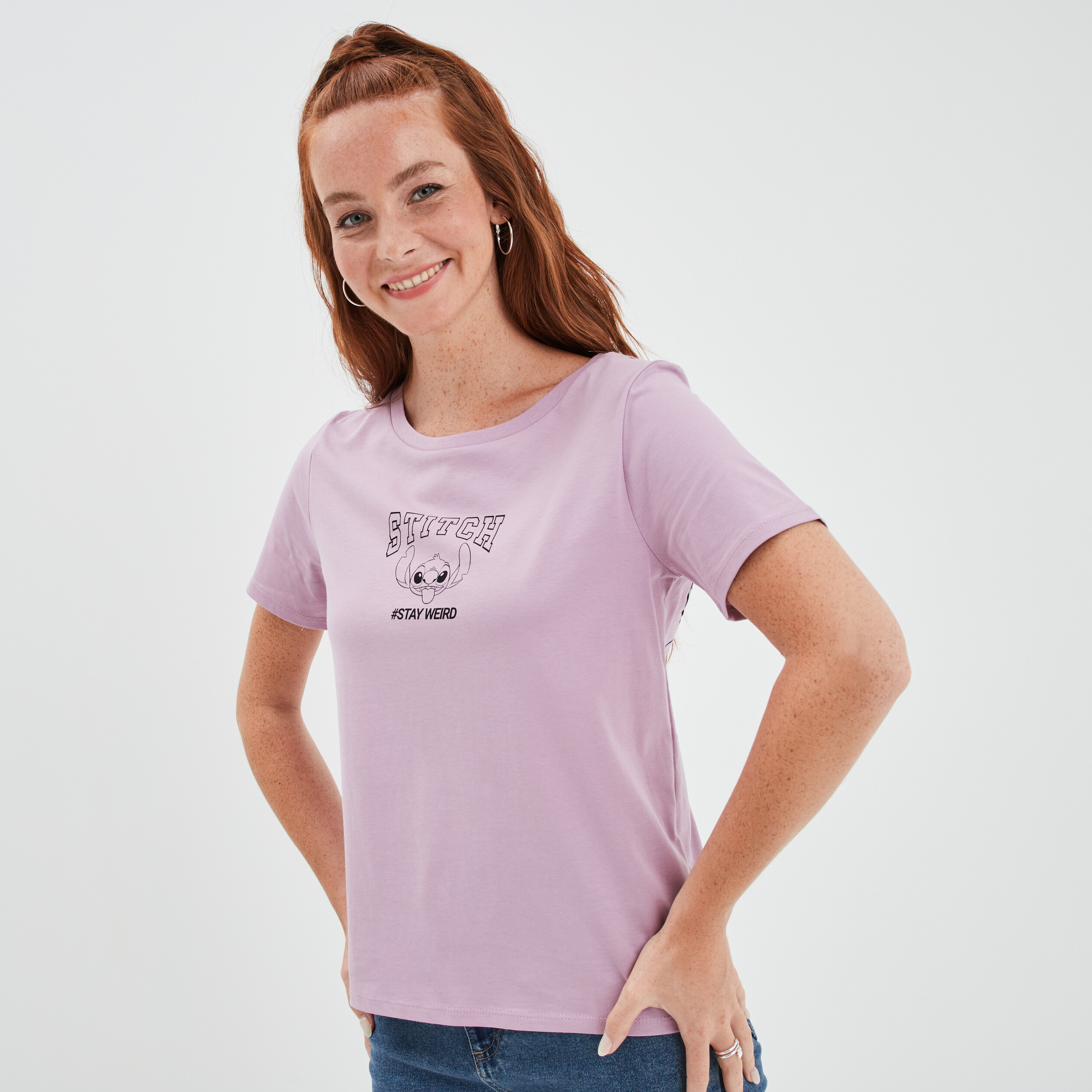T-shirt manches courtes coton Stitch parme femme | La Halle