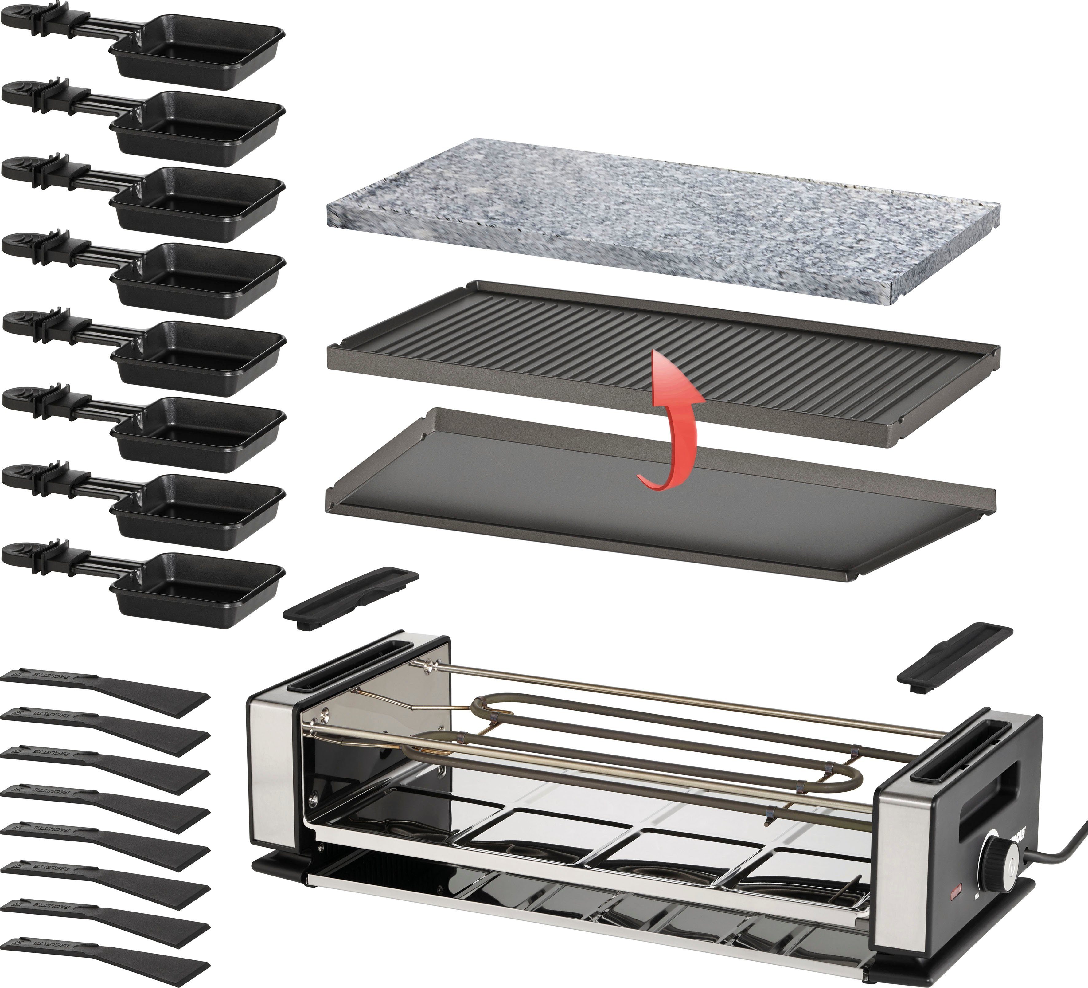 Unold Raclette Delice Basic 48760, 8 Raclettepfännchen, 1200 W
