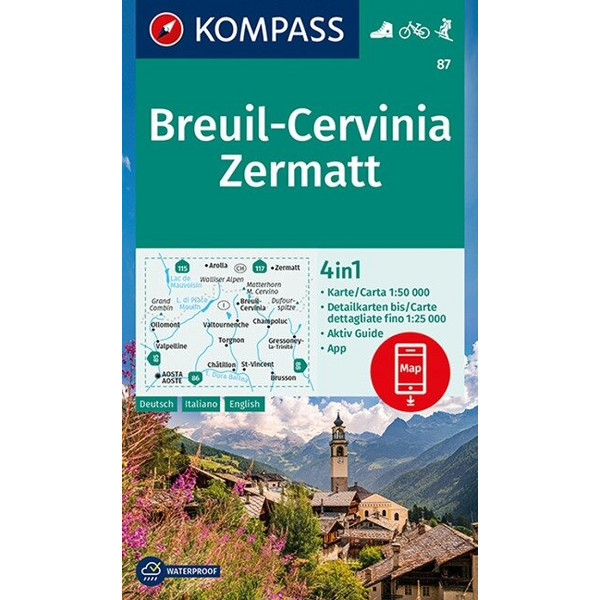 KOMPASS WANDERKARTE BREUIL-CERVINIA, ZERMATT 1:50 000