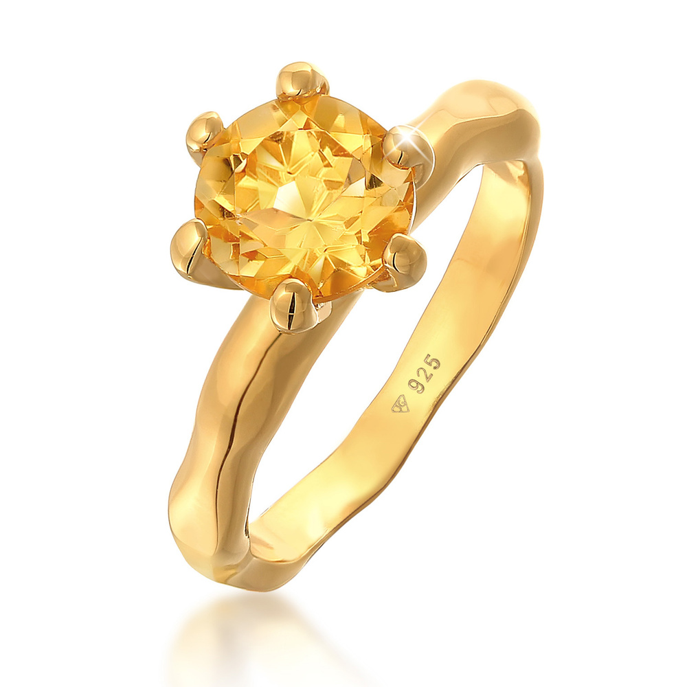 Elli Elli Bague Femmes fiançailles organique Solitaire avec pierre précieuse Citrine e Bague
