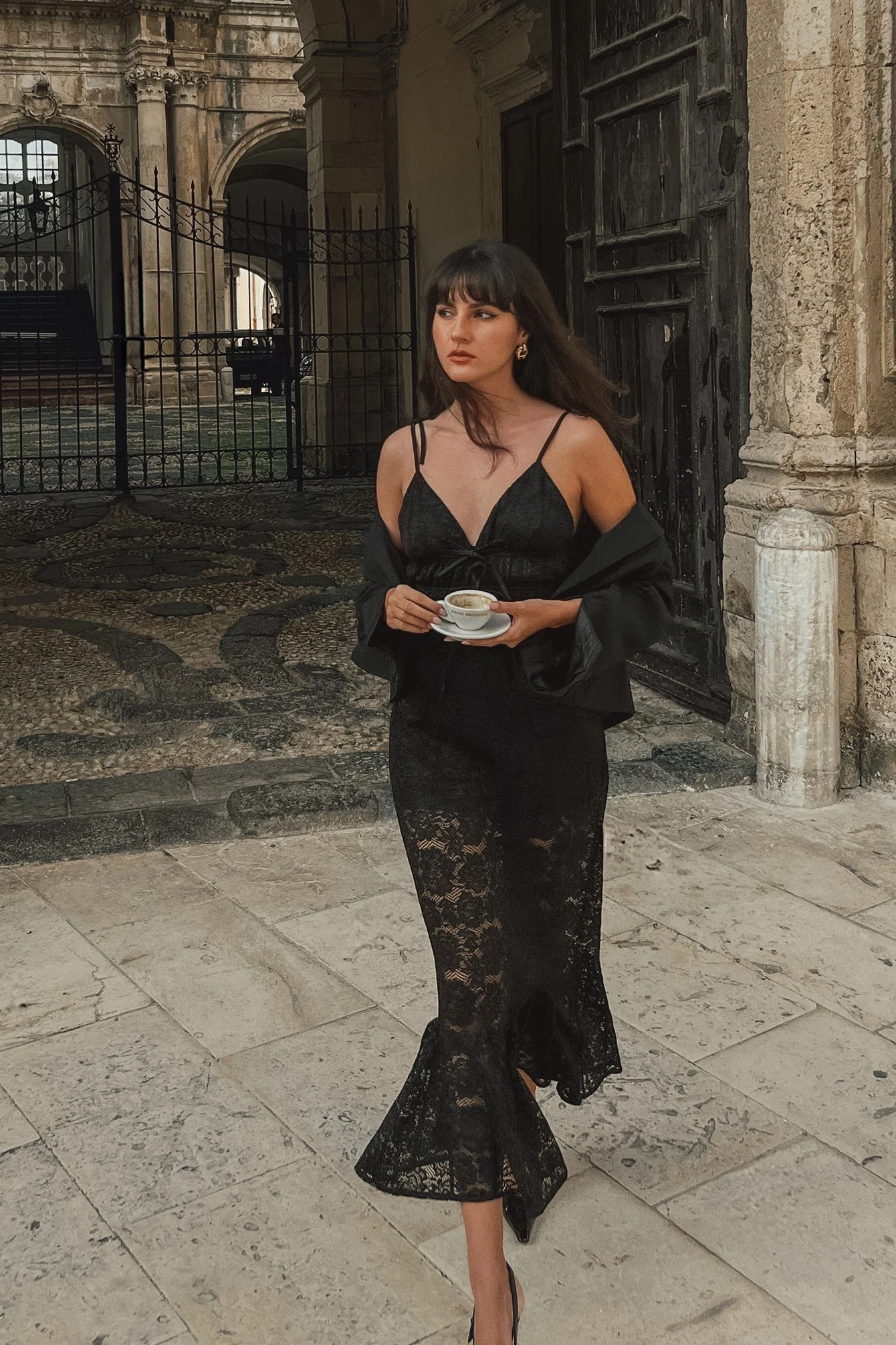Draped Lace Midi Dress