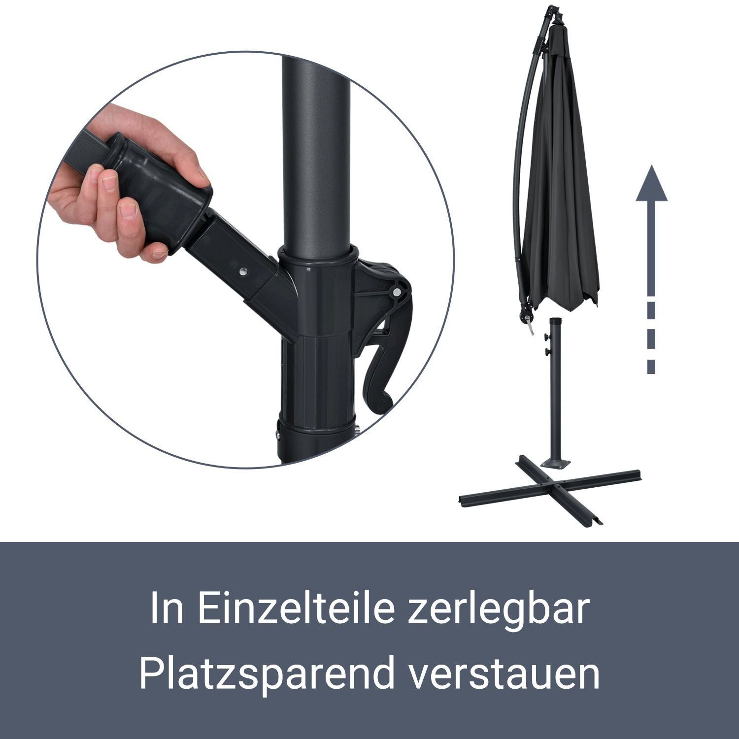 Juskys Ampelschirm Brazil, verstellbarer Neigungswinkel, wasserabweisend, bequeme Handkurbel