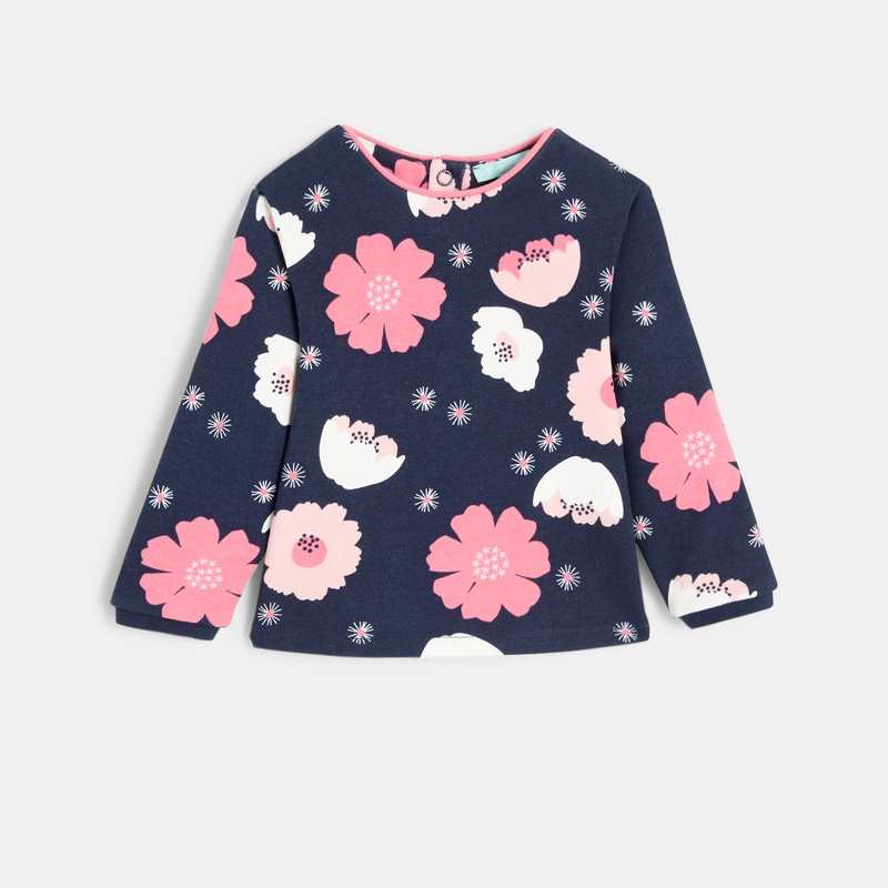 Sweat en molleton fleuri bleu bébé fille
