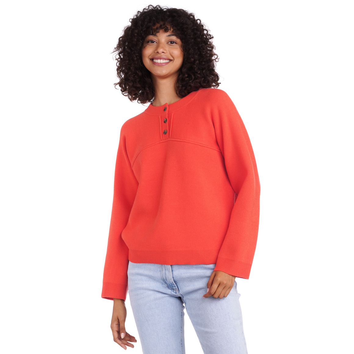 Damen Pullover mit kurzer Knopfleiste