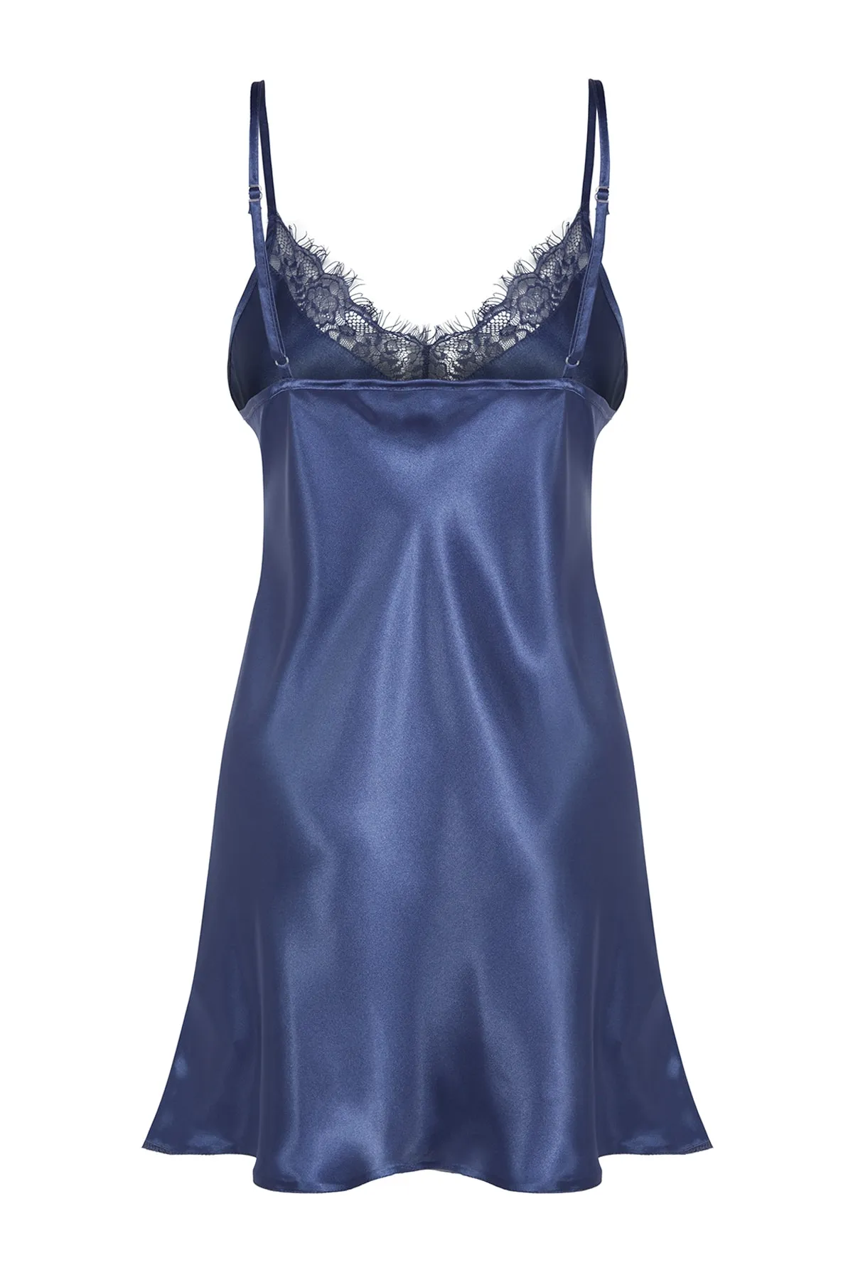 Trendyol Collection  Blaues Nachthemd aus gewebtem Satin mit Spitzendetails und Seilträgern THMAW22GC0005