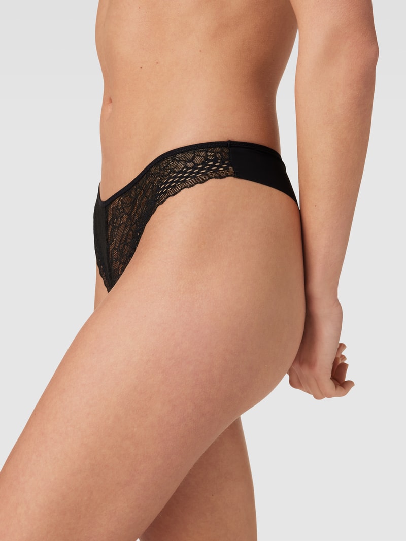 String mit Spitzenbesatz Modell 'Pila' in schwarz