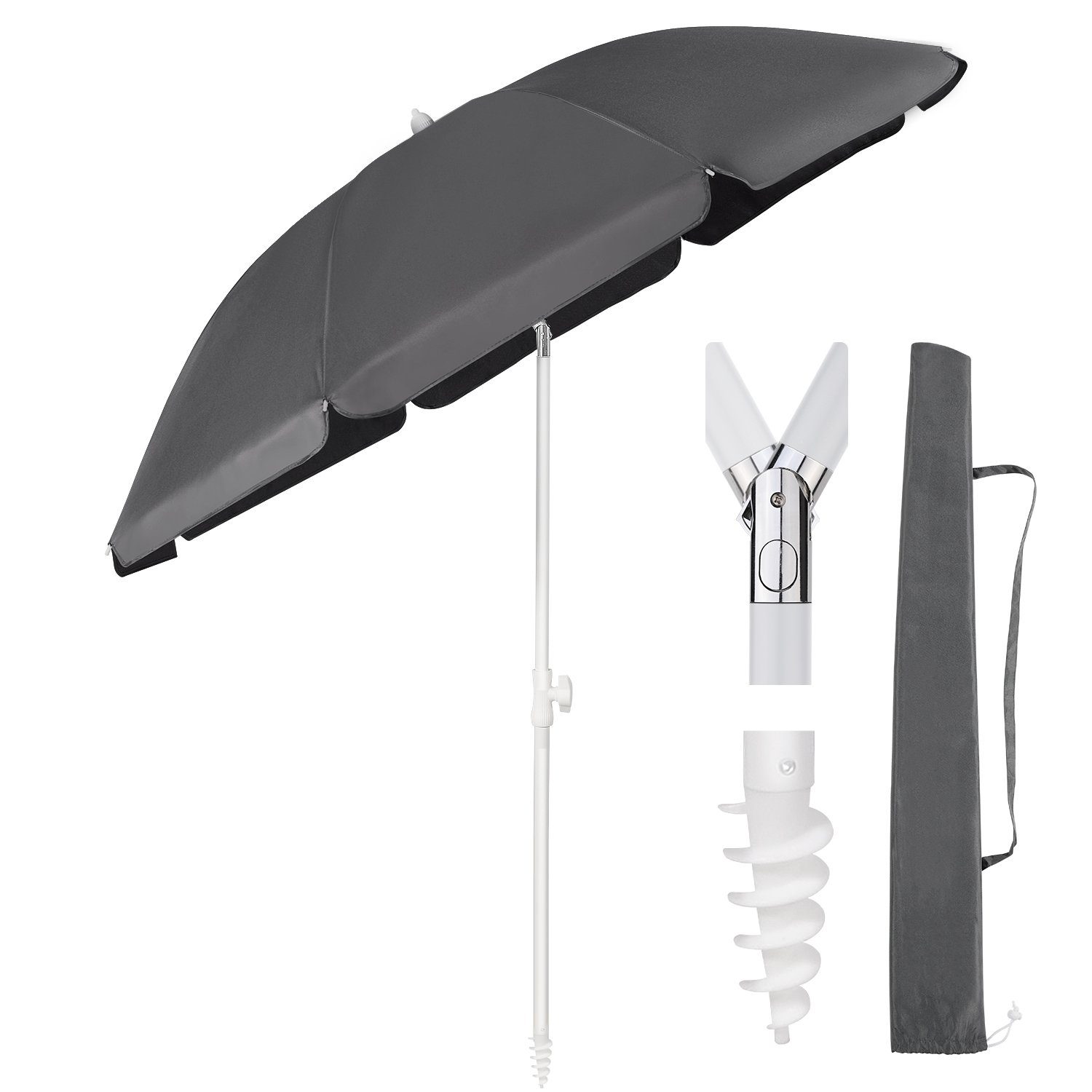 Sekey Sonnenschirm Ø160cm Balkonschirm UPF 50+, mit Tragetasche, mit Ständer / Bodenhülse, Neigungswinkel und Höhe verstellbar,für Balkon, Garten, Terrasse