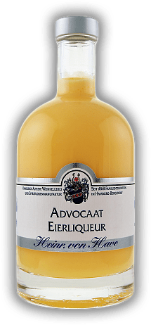 ADVOCAAT Eierliqueur mit Kirschwasser Heinrich von Have ADVOCAAT Eierliqueur mit Kirschwasser Heinrich von Have Feinster Eierlikör mit Kirschwasser nach altem Hausrezept hergestellt. 0,5	 Liter - Vol 20%