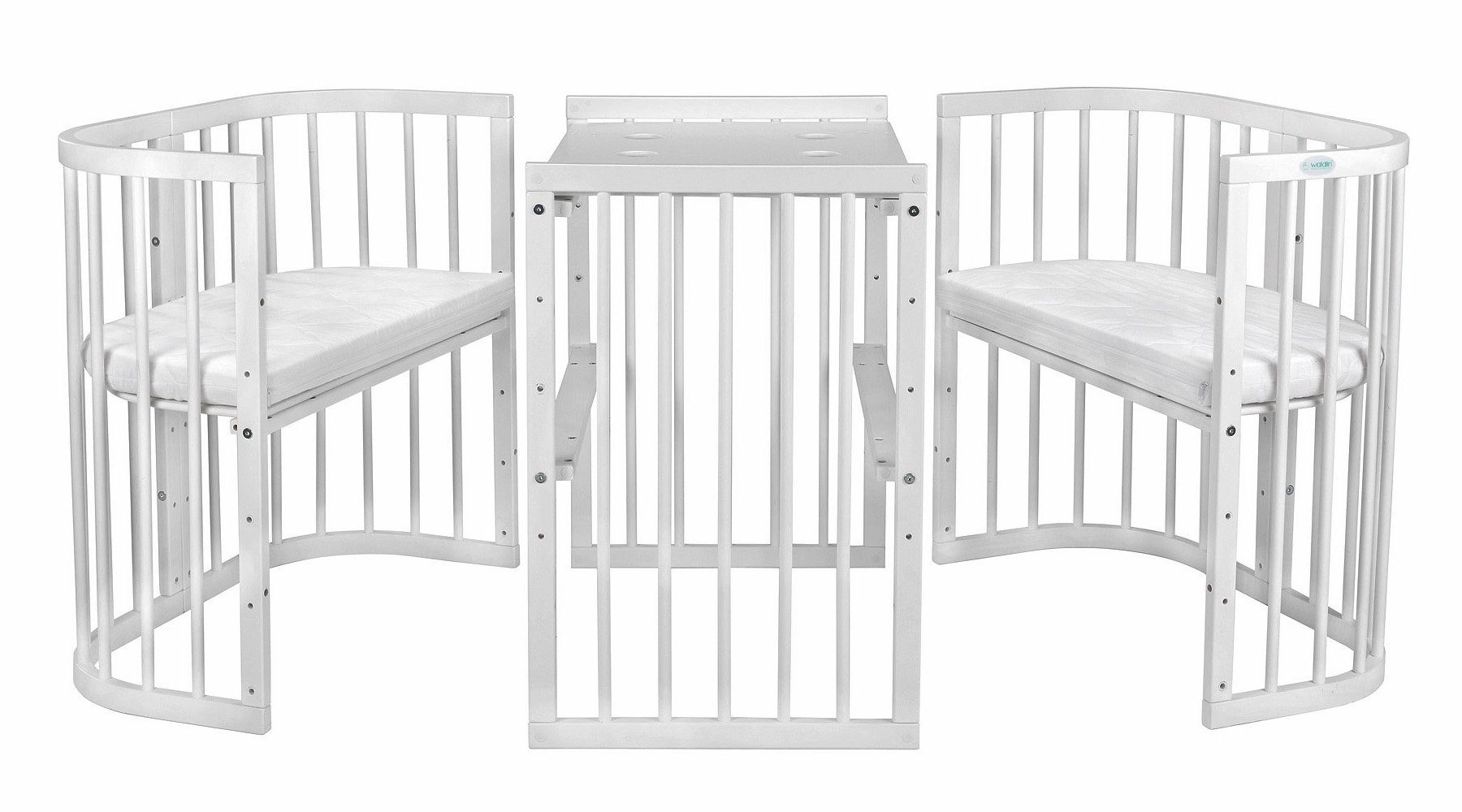 Waldin Beistellbett Mobiles Babybett aus Holz 7in1 mit Matratze, mitwachsend
