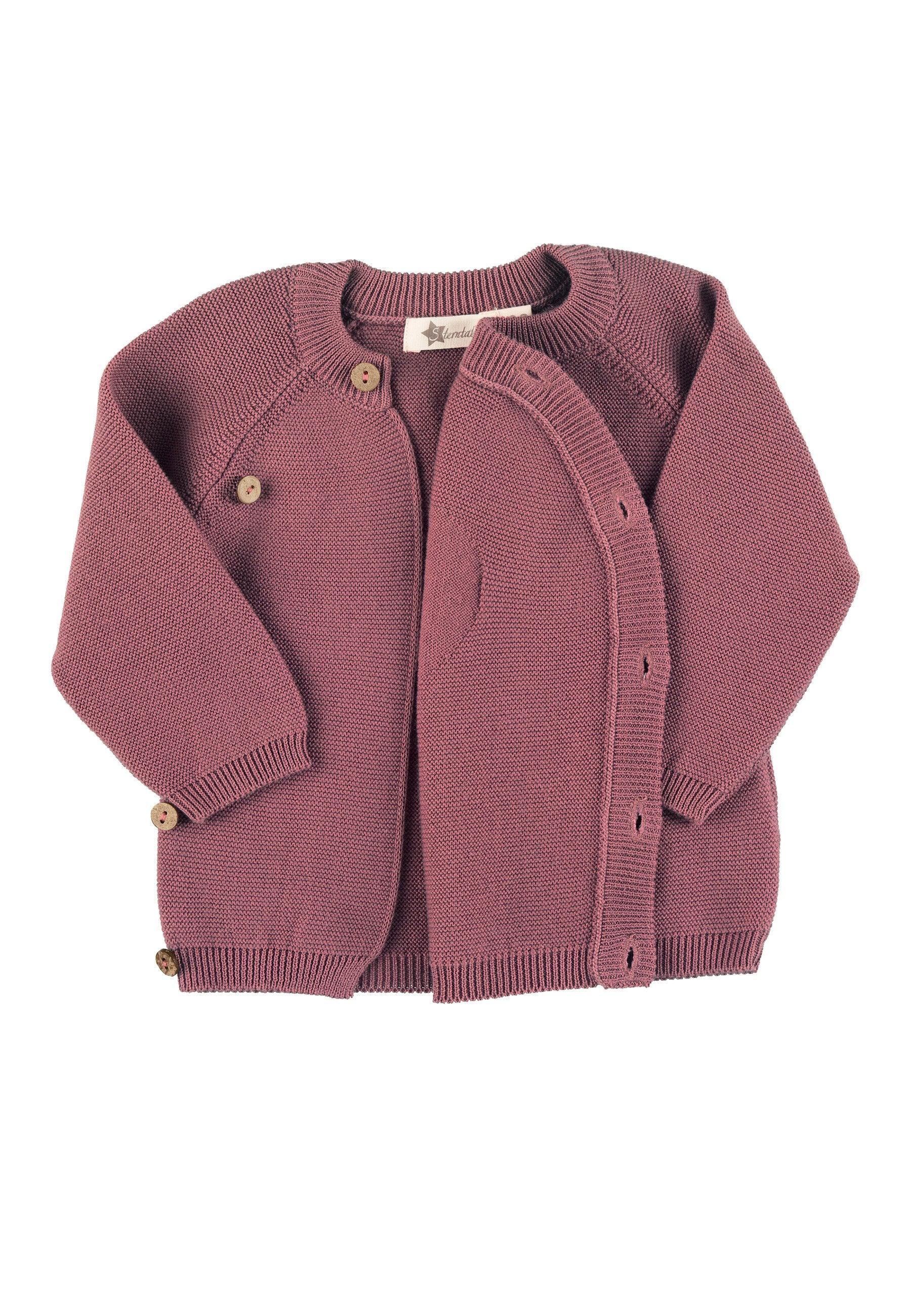 GOTS Strick-Jacke in Flieder oder Rosa mit Motiv