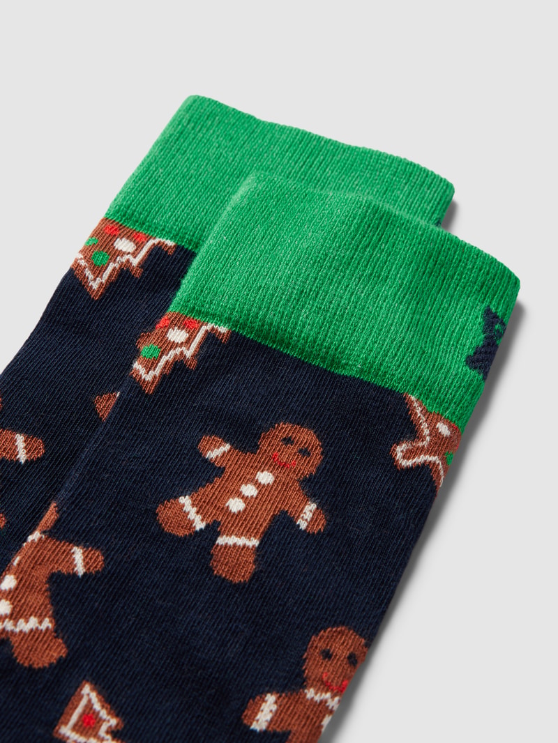 Socken mit Allover-Muster Modell 'Gingerbread Cookie' in dunkelblau